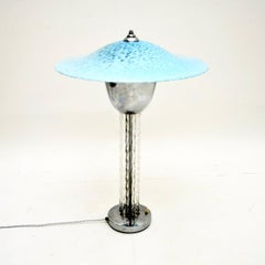 Large French Art Deco Chrome and Glass Table Lamp