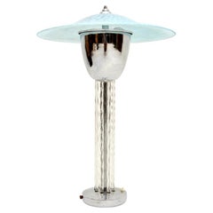 Large French Art Deco Chrome and Glass Table Lamp