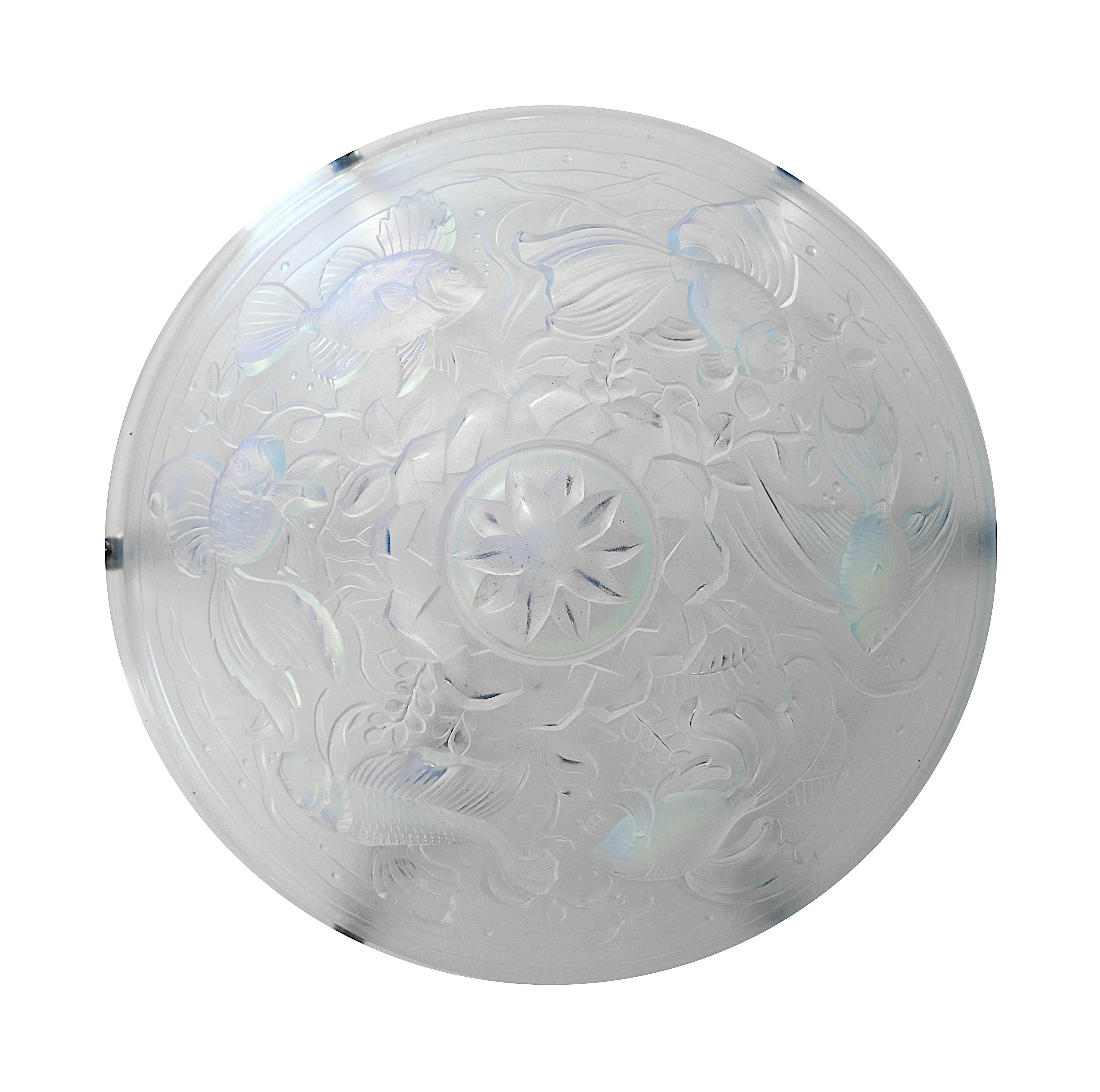 Inizio XX secolo Grande lampadario Art Deco francese cromato e opalescente 1920 in vendita