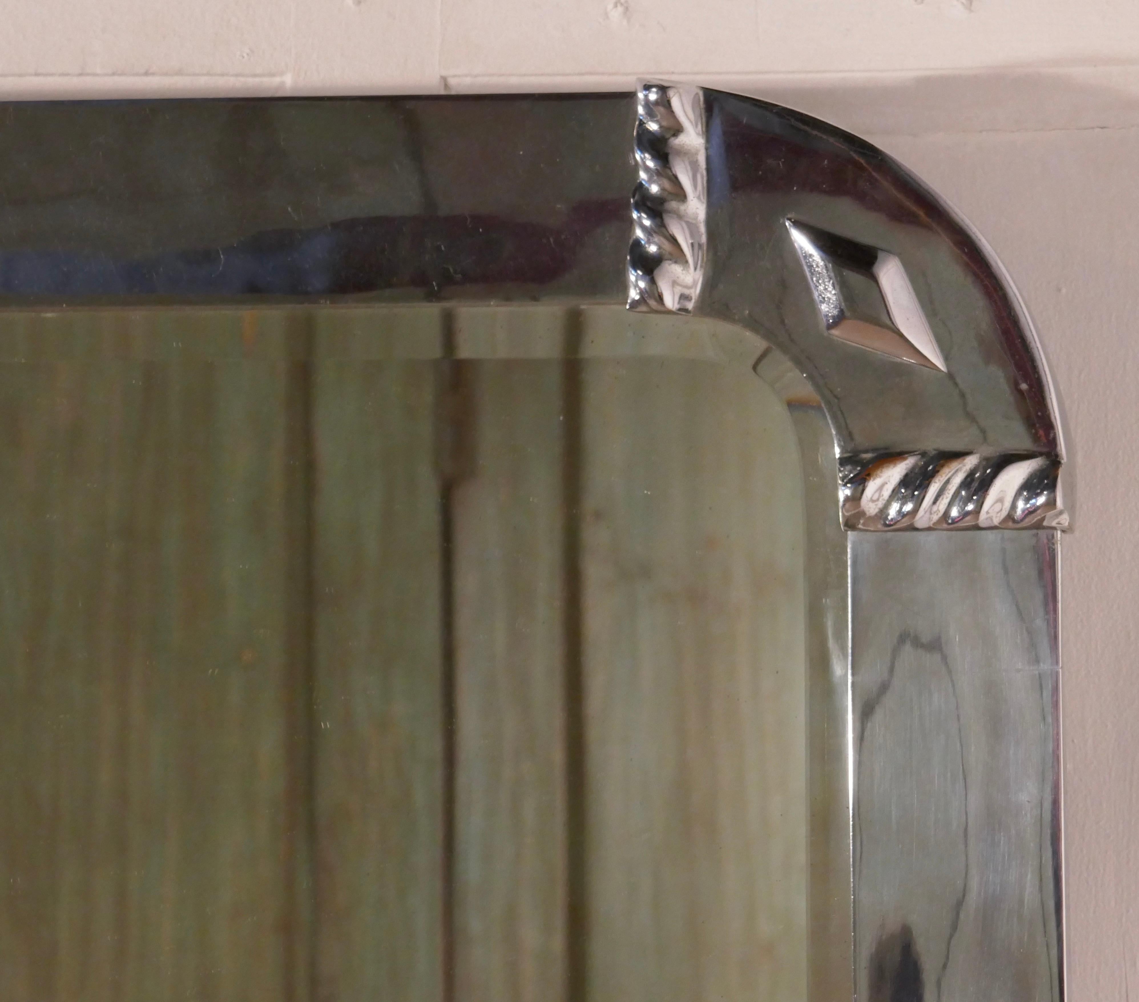 Large French Art Deco Chrome Wall Mirror In Good Condition In Chillerton, Isle of Wight