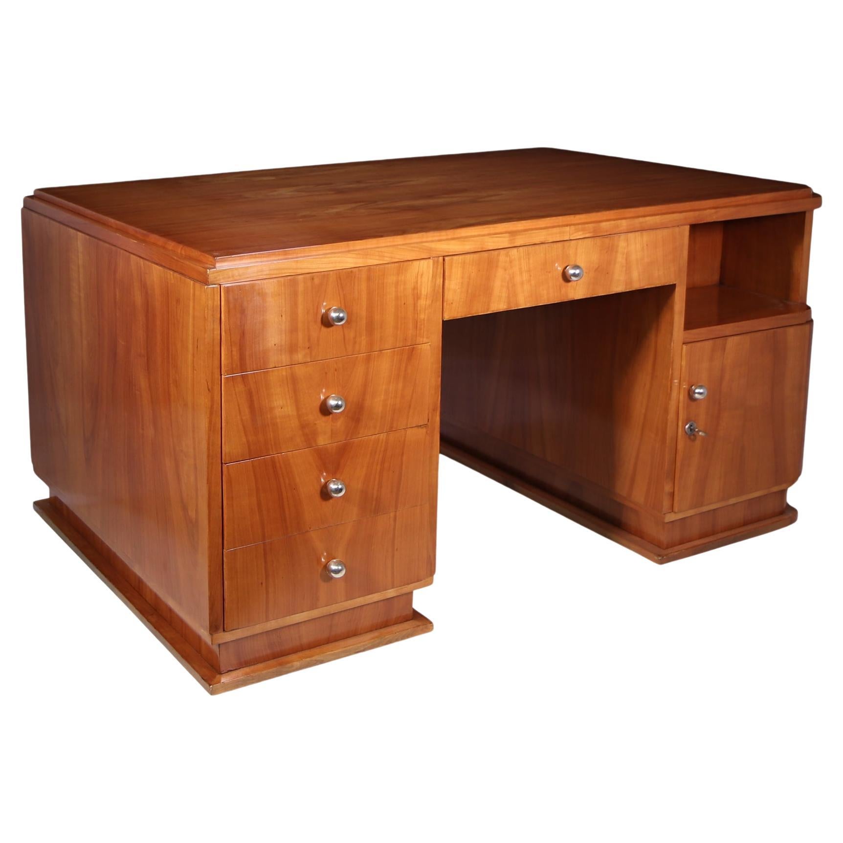 Large French Art Deco Desk in Cherry, c1930