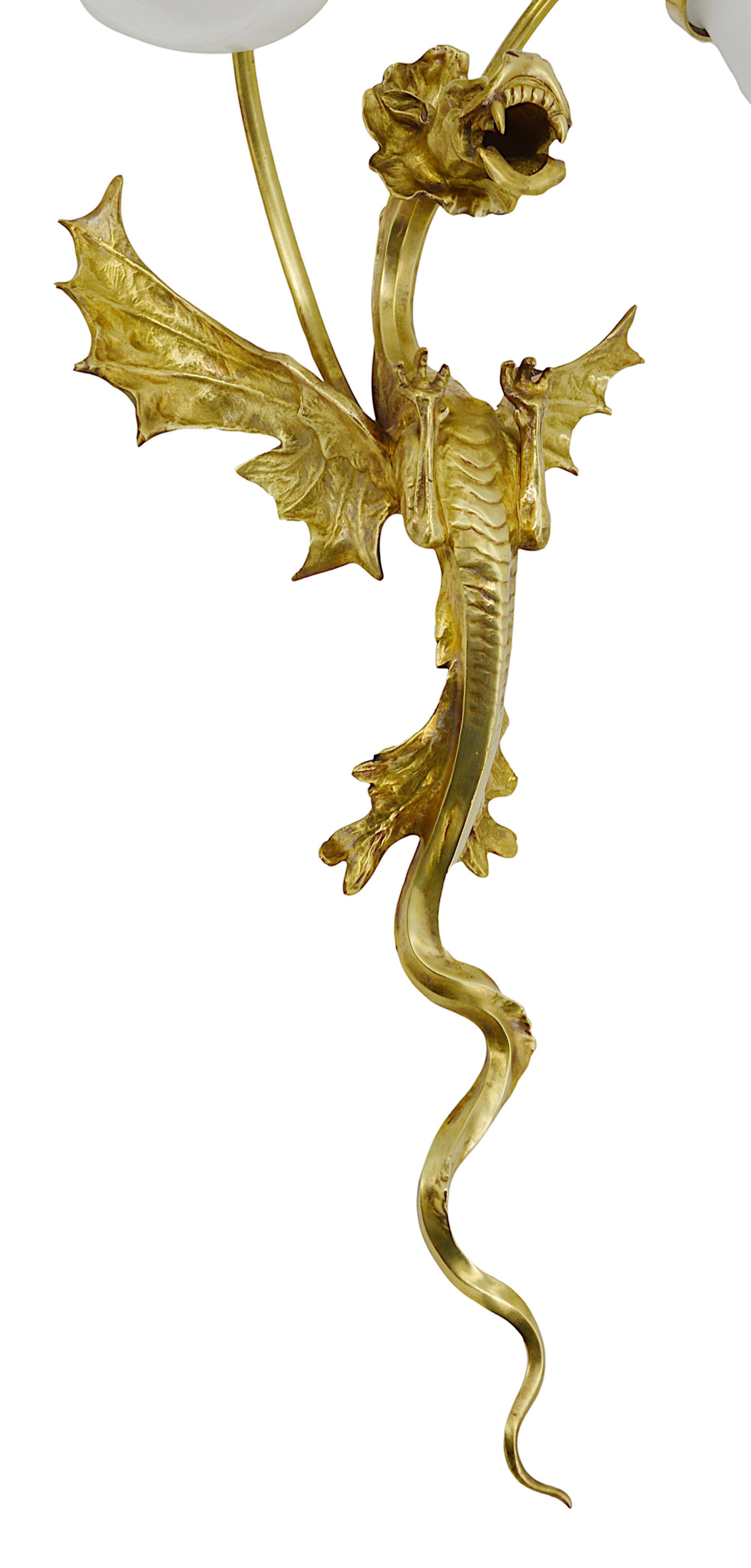 Large French Art Deco Dragon Double Wall Light, 1920 For Sale 6