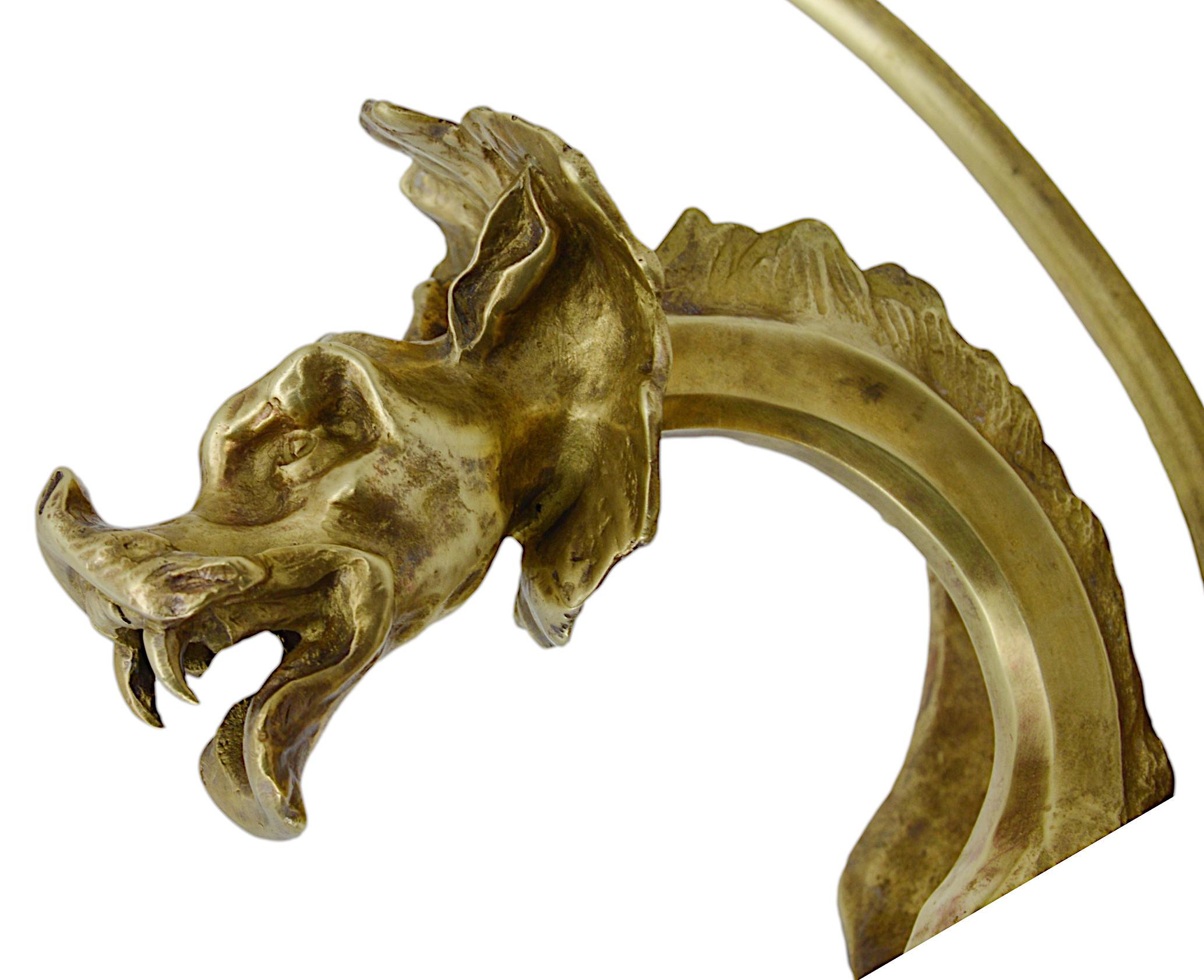 Mid-20th Century Large French Art Deco Dragon Double Wall Light, Ca. 1930 For Sale