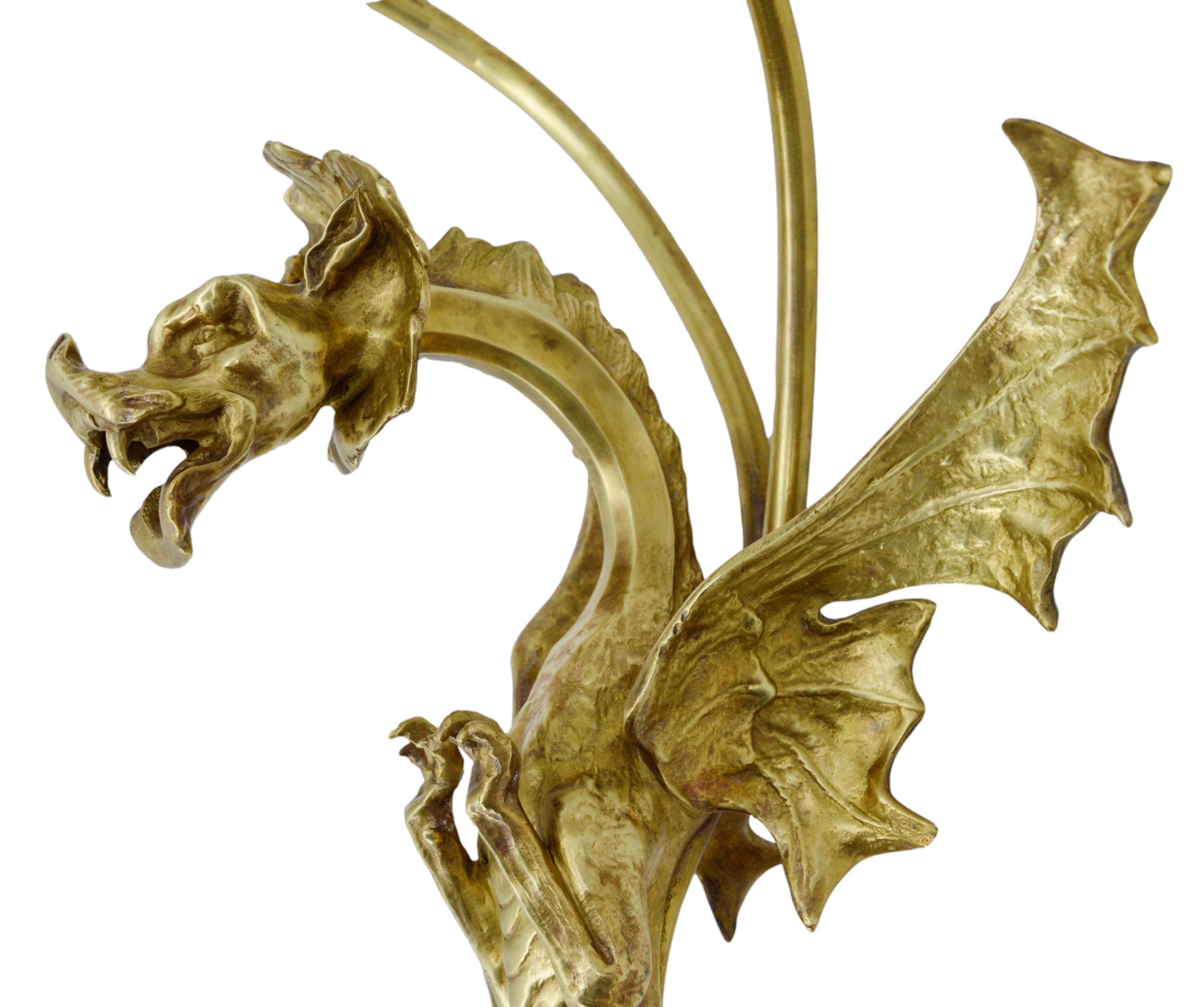 Bronze Large French Art Deco Dragon Double Wall Light, Ca. 1930 For Sale