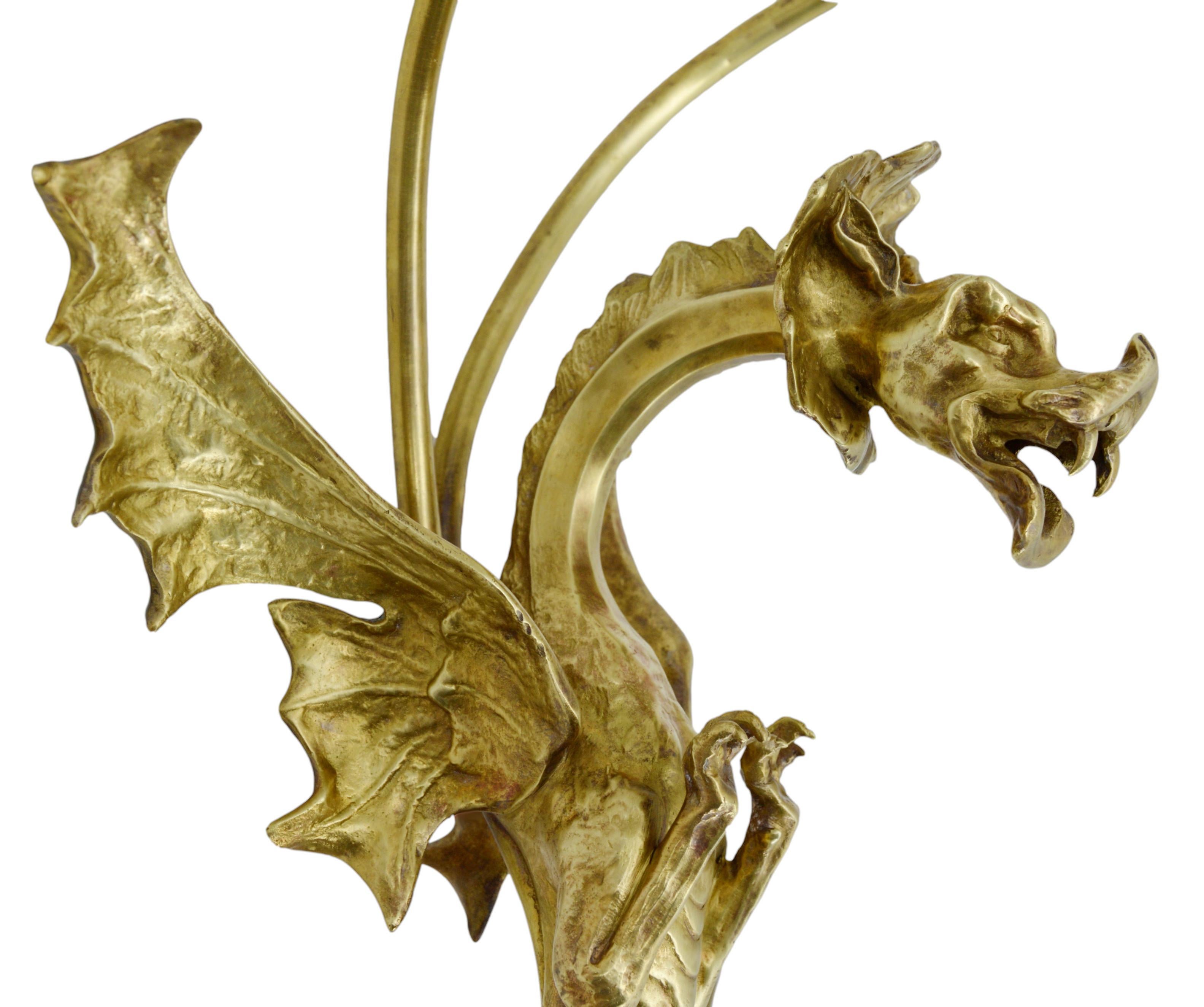 Large French Art Deco Dragon Double Wall Light, 1920 For Sale 2