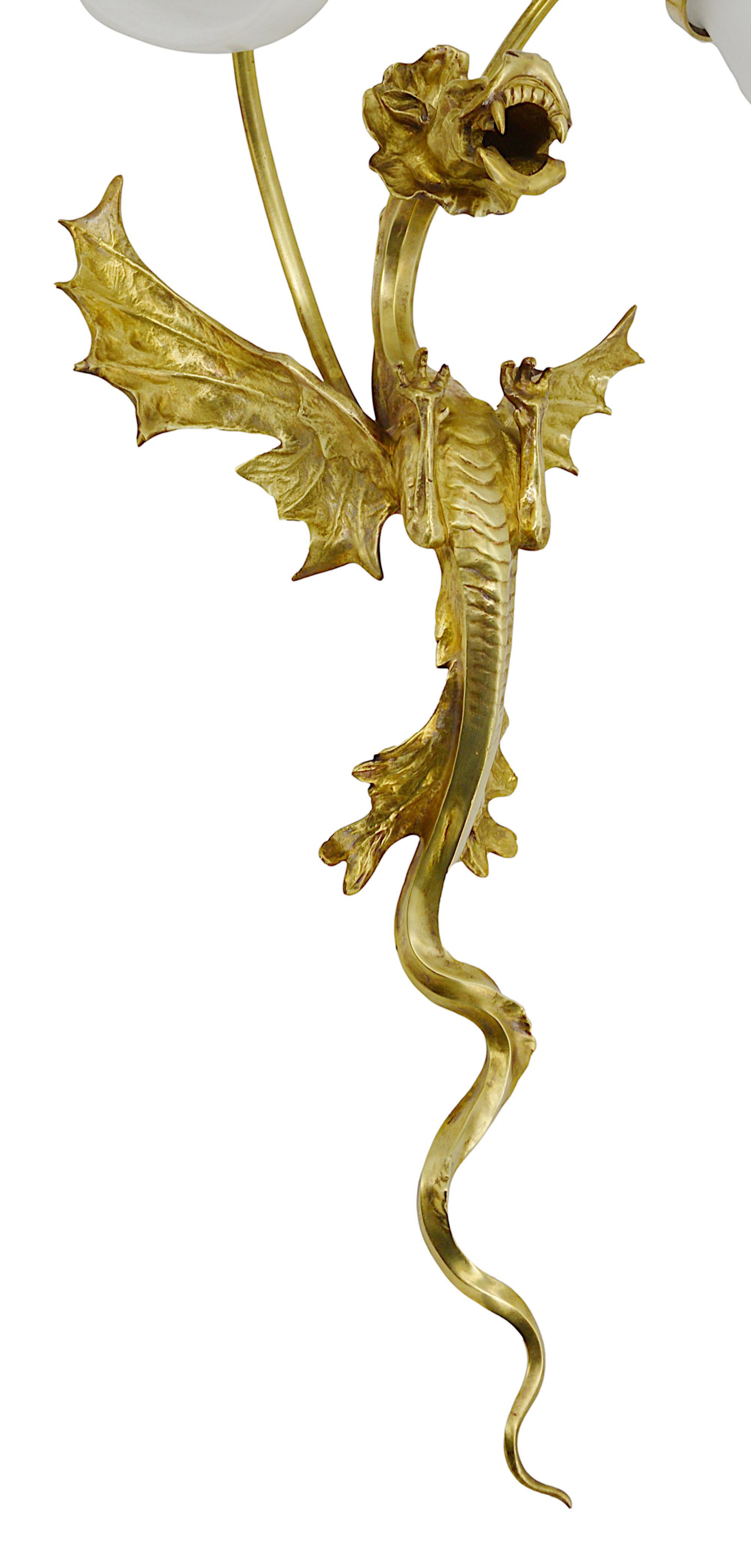 Large French Art Deco Dragon Double Wall Light, Ca. 1930 For Sale 3