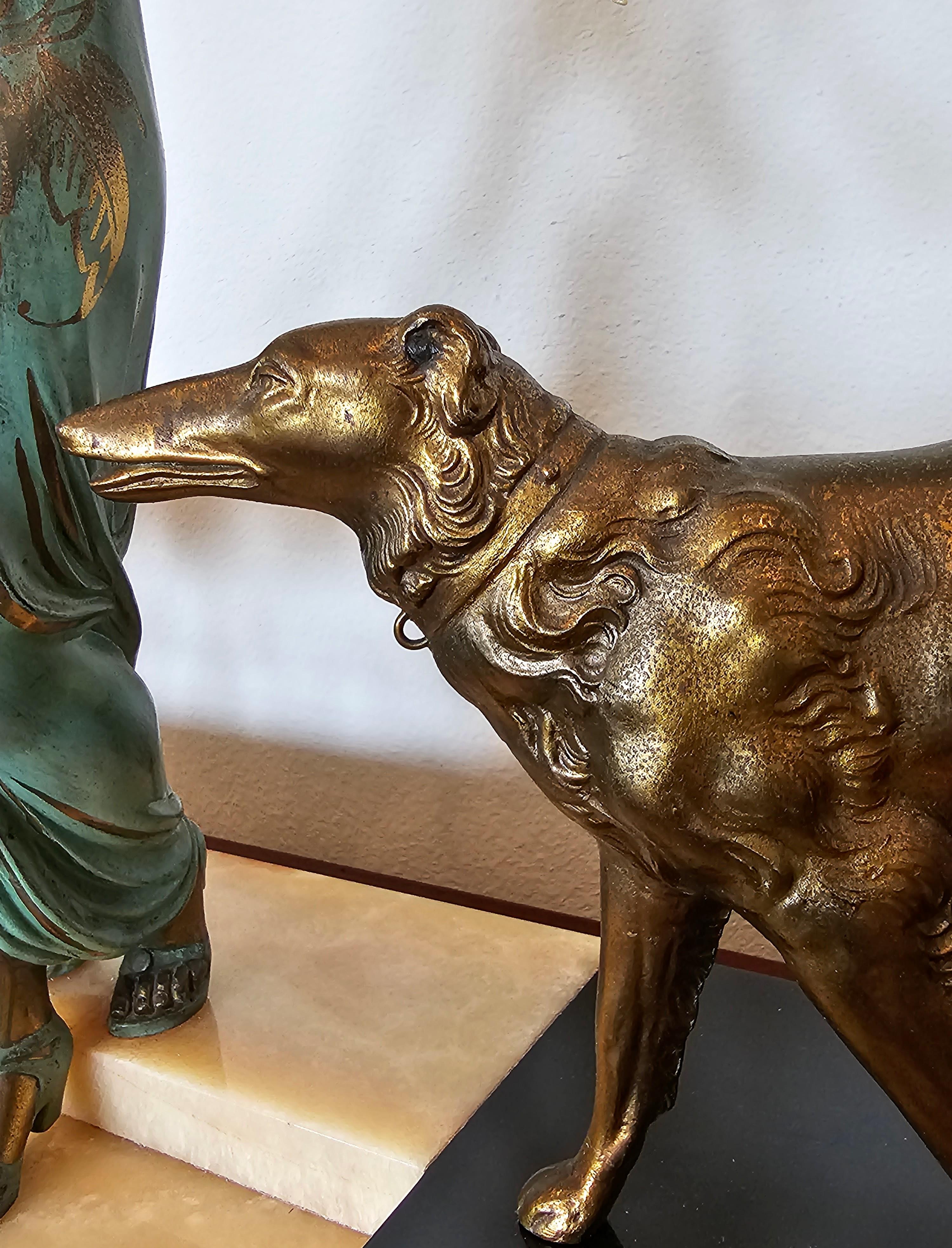 Large French Art Deco Élégante et Son Chiens Georges Gori Signed Sculpture 1