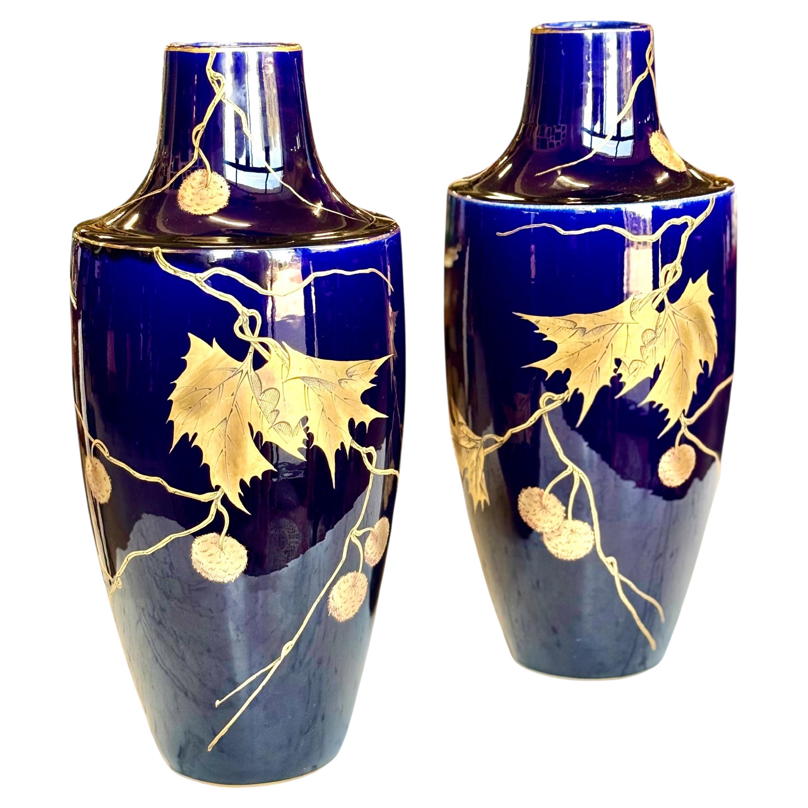 Grandi vasi francesi in maiolica Art Déco di Gustave Asch, 1920 circa