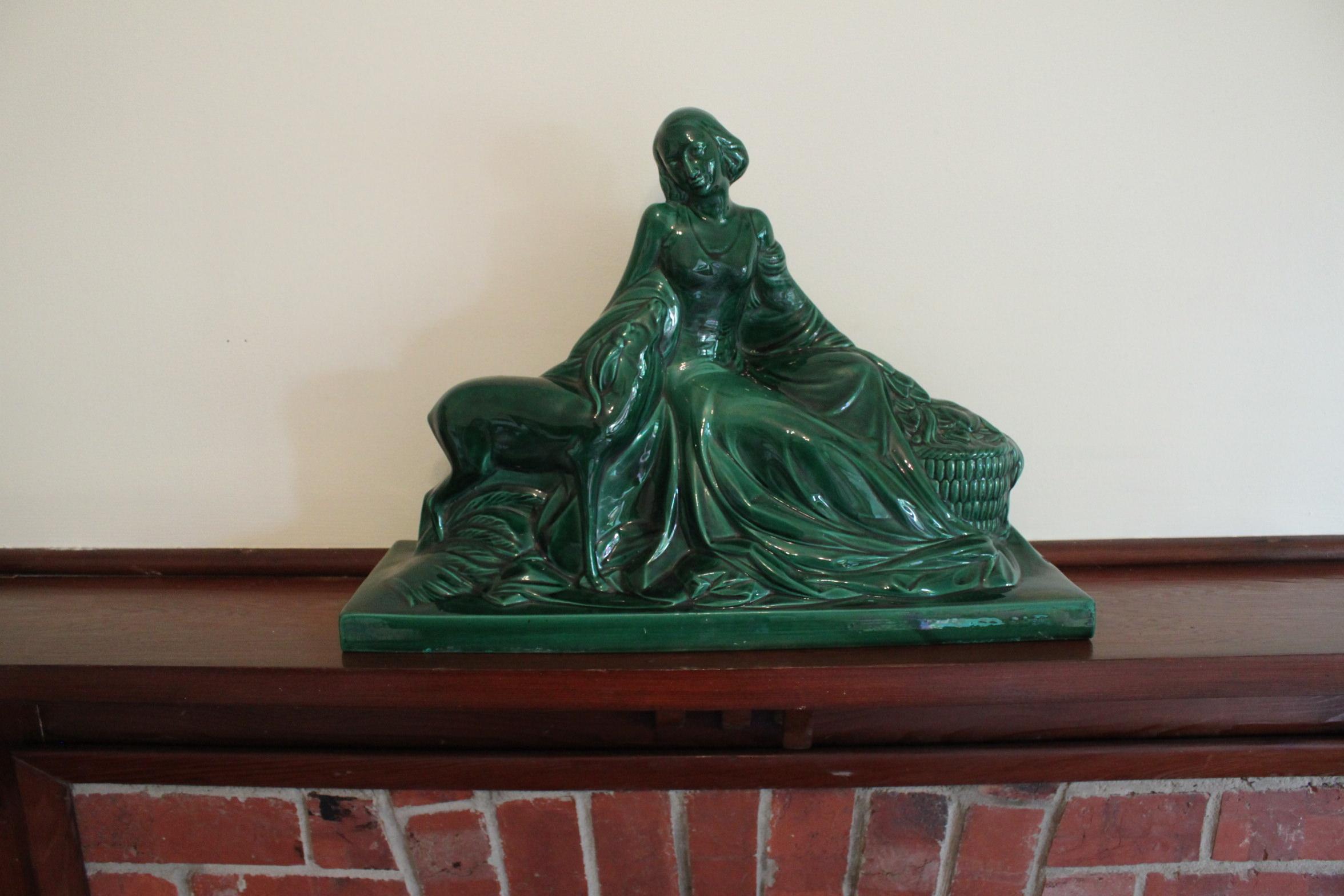 Early 20th Century Large French Art Deco Figure of Woman with a Deer For Sale