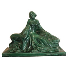 Large French Art Deco Figure of Woman with a Deer