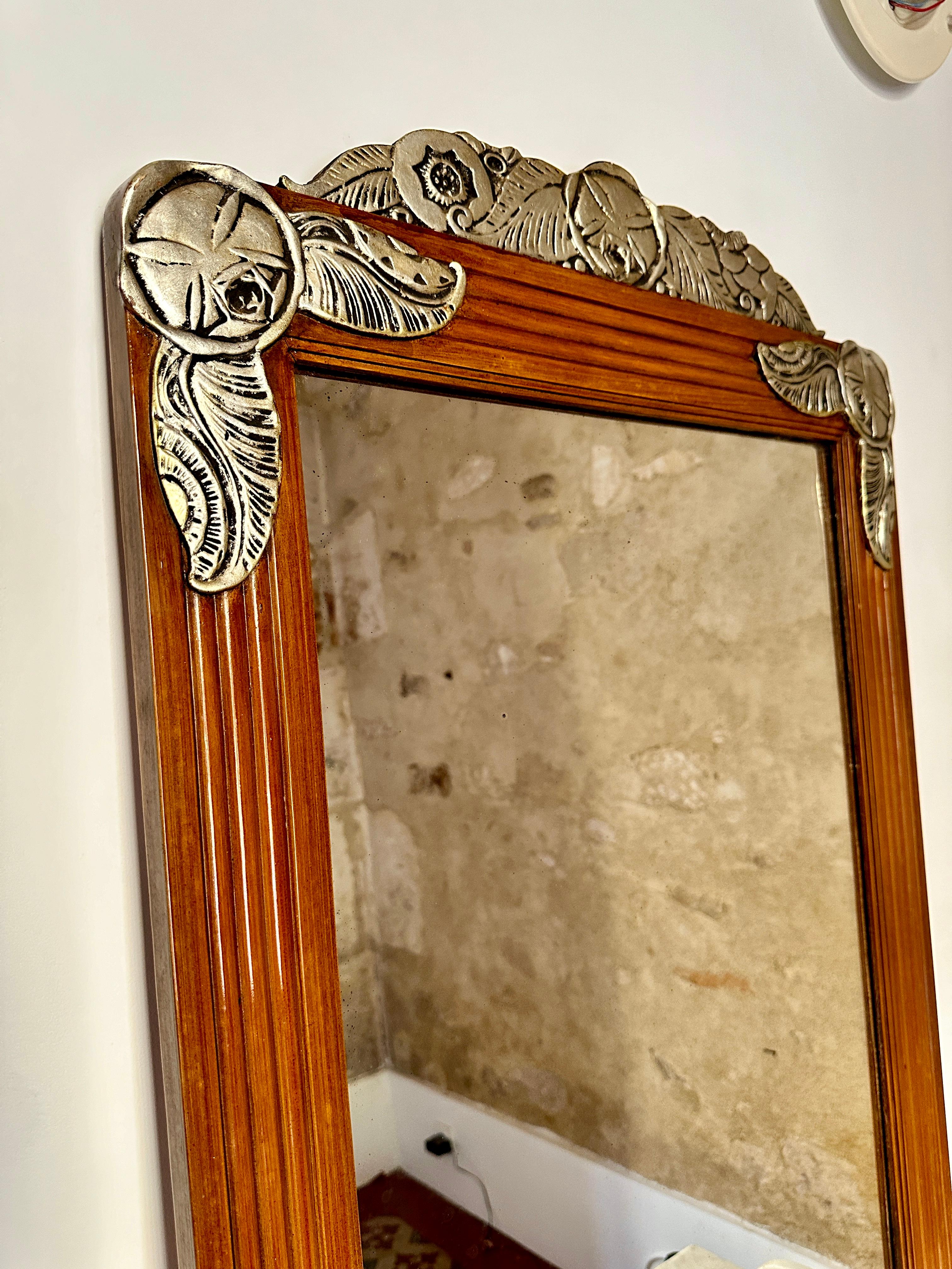 Varnished Large French Art Deco Fruitwood Mirror For Sale