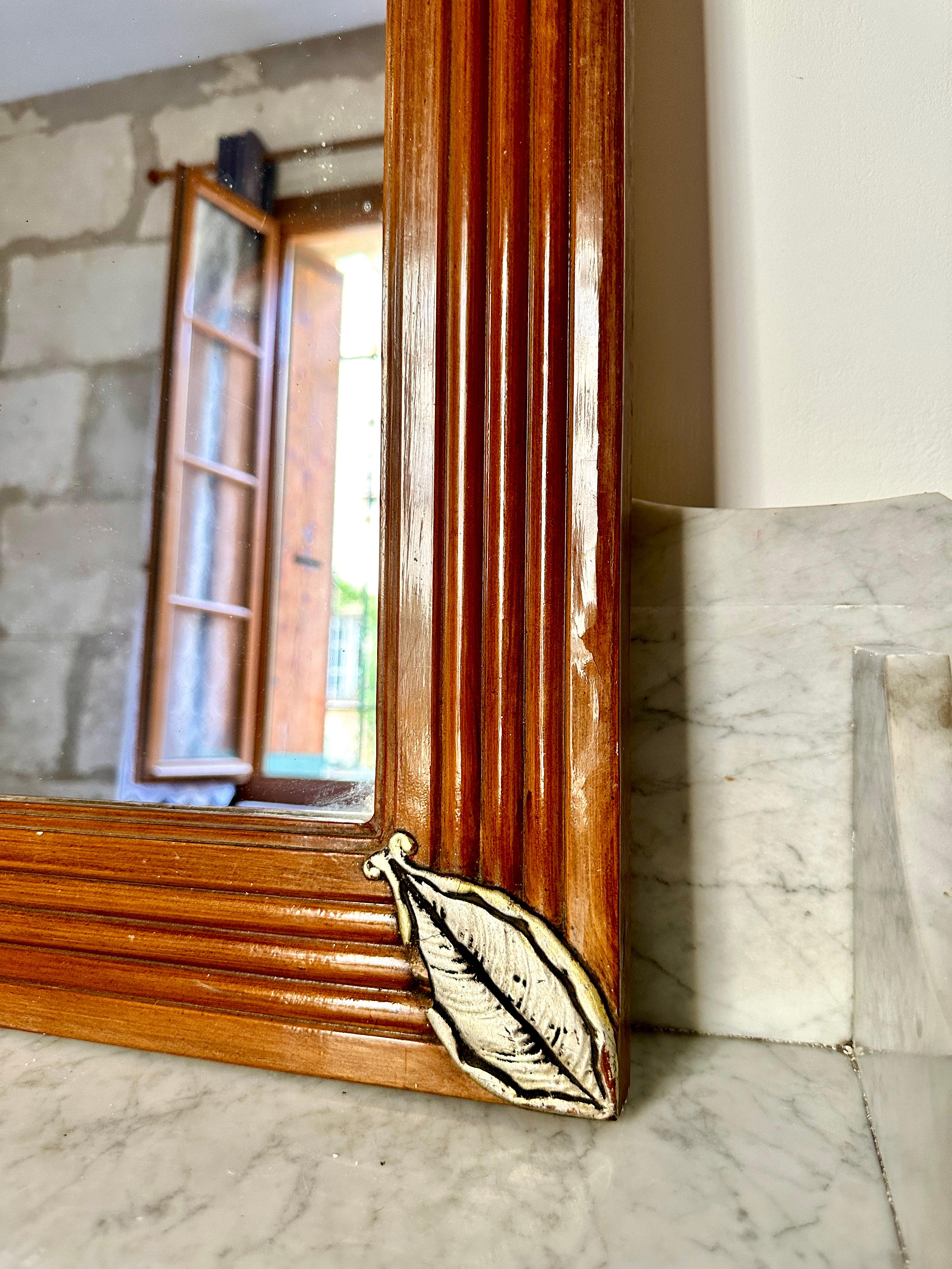 Early 20th Century Large French Art Deco Fruitwood Mirror For Sale