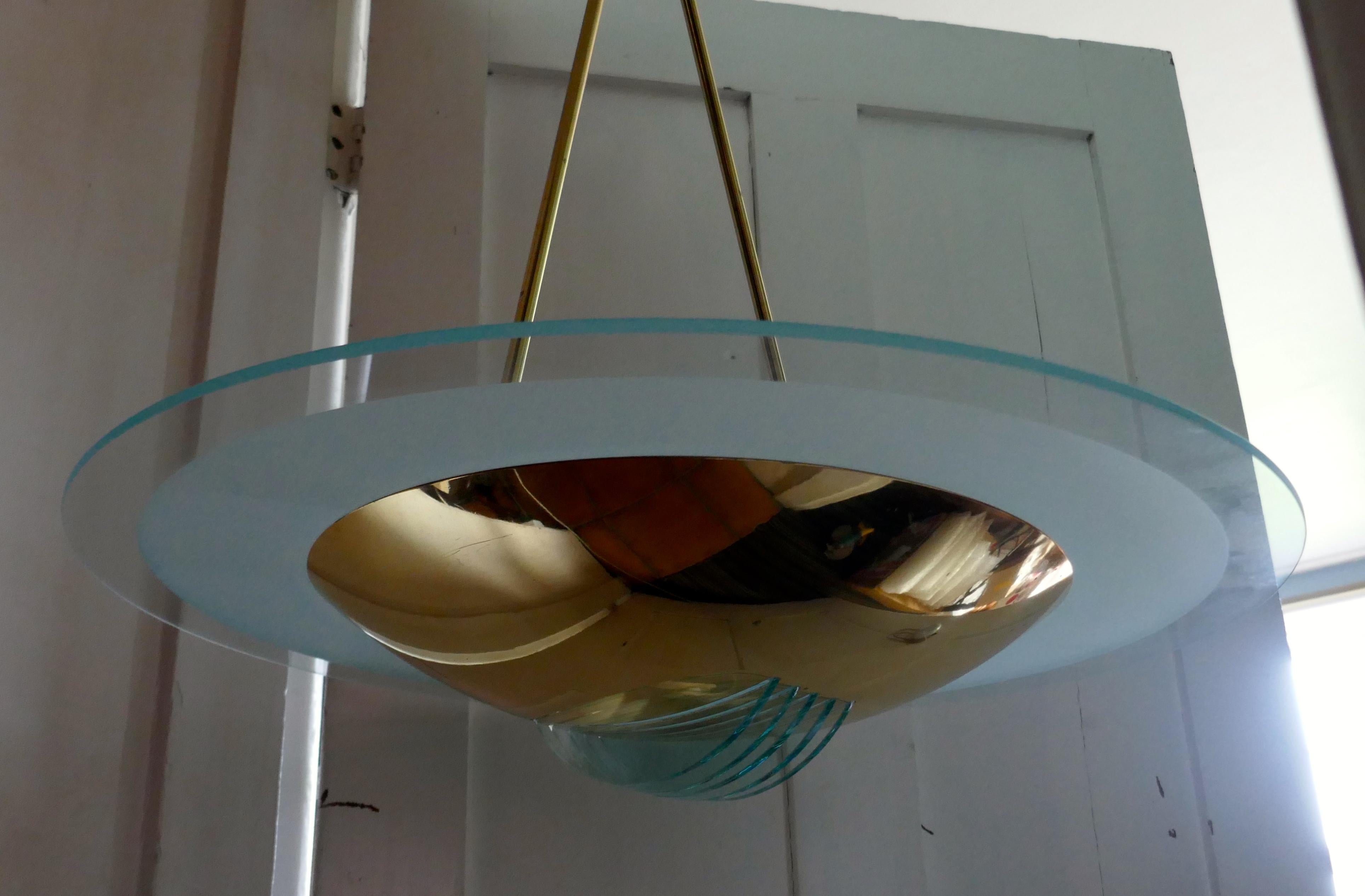Large French Art Deco Glass Hanging Pendant Light In Good Condition In Chillerton, Isle of Wight