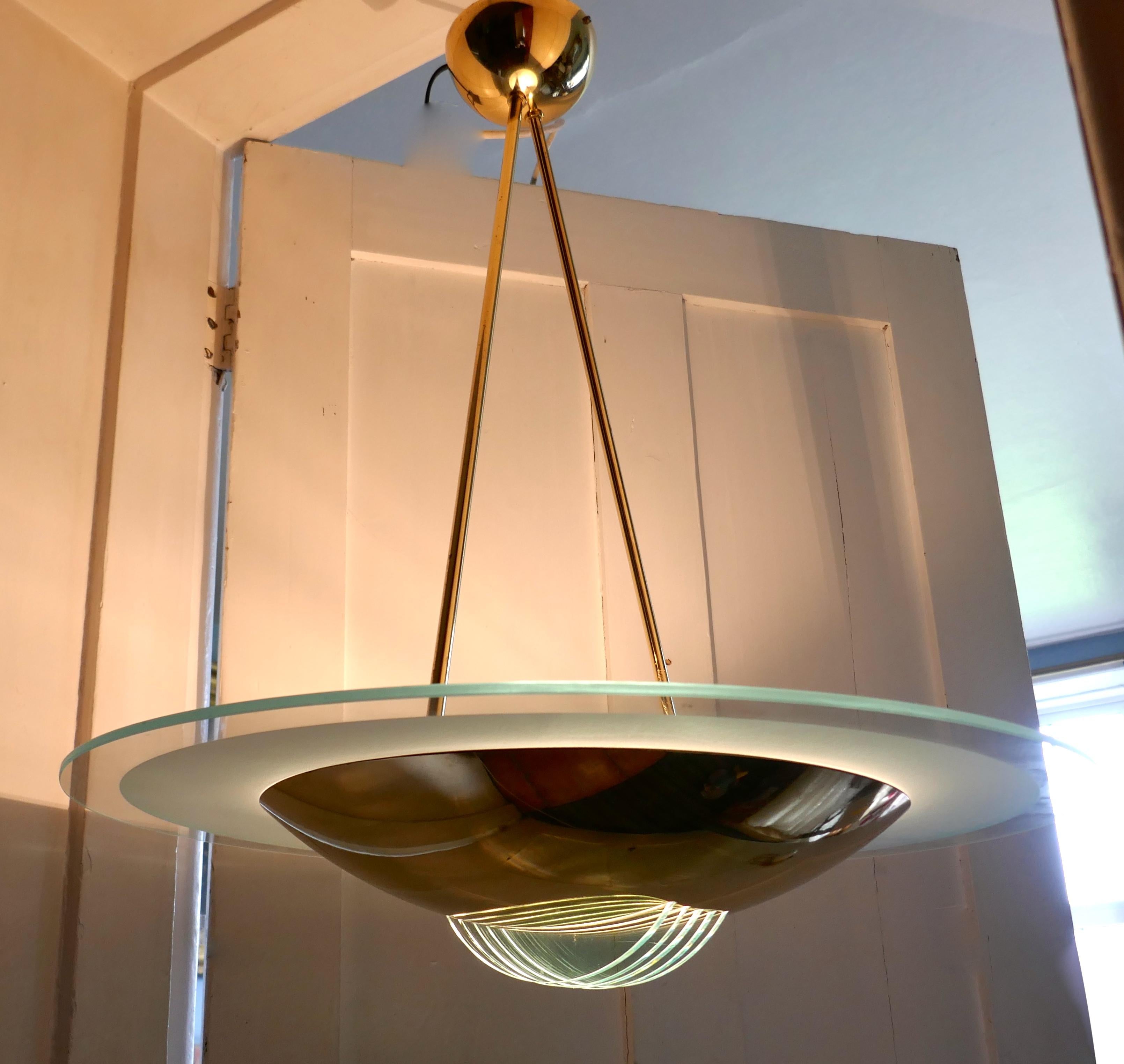 20th Century Large French Art Deco Glass Hanging Pendant Light