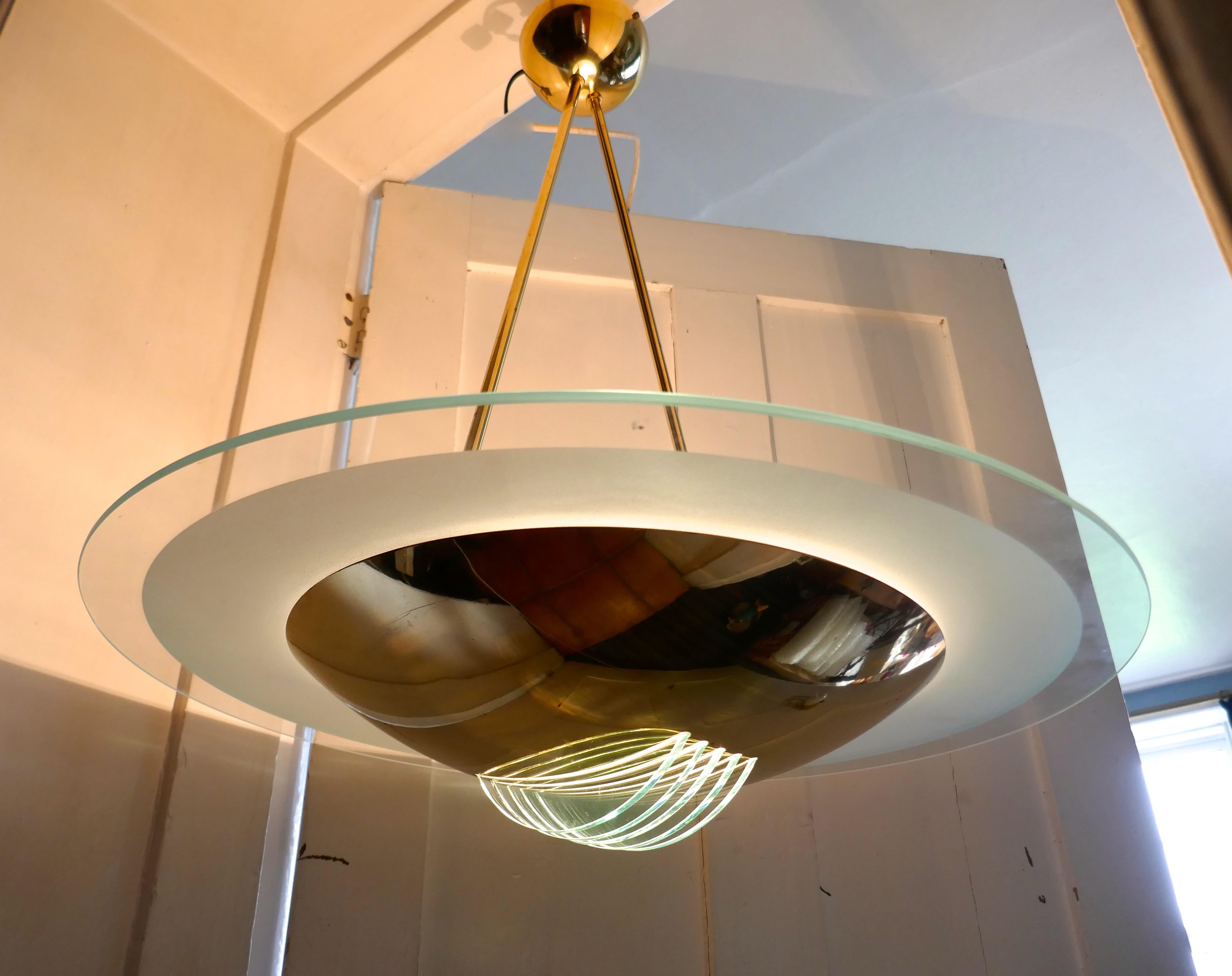 Large French Art Deco Glass Hanging Pendant Light 2