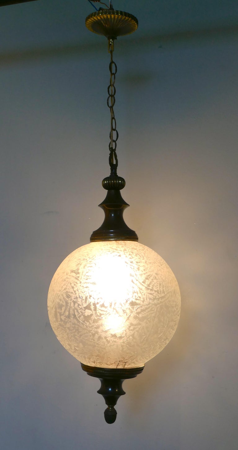 Large French Art Deco Globe Frosted Glass Hanging Pendant Light at 1stdibs