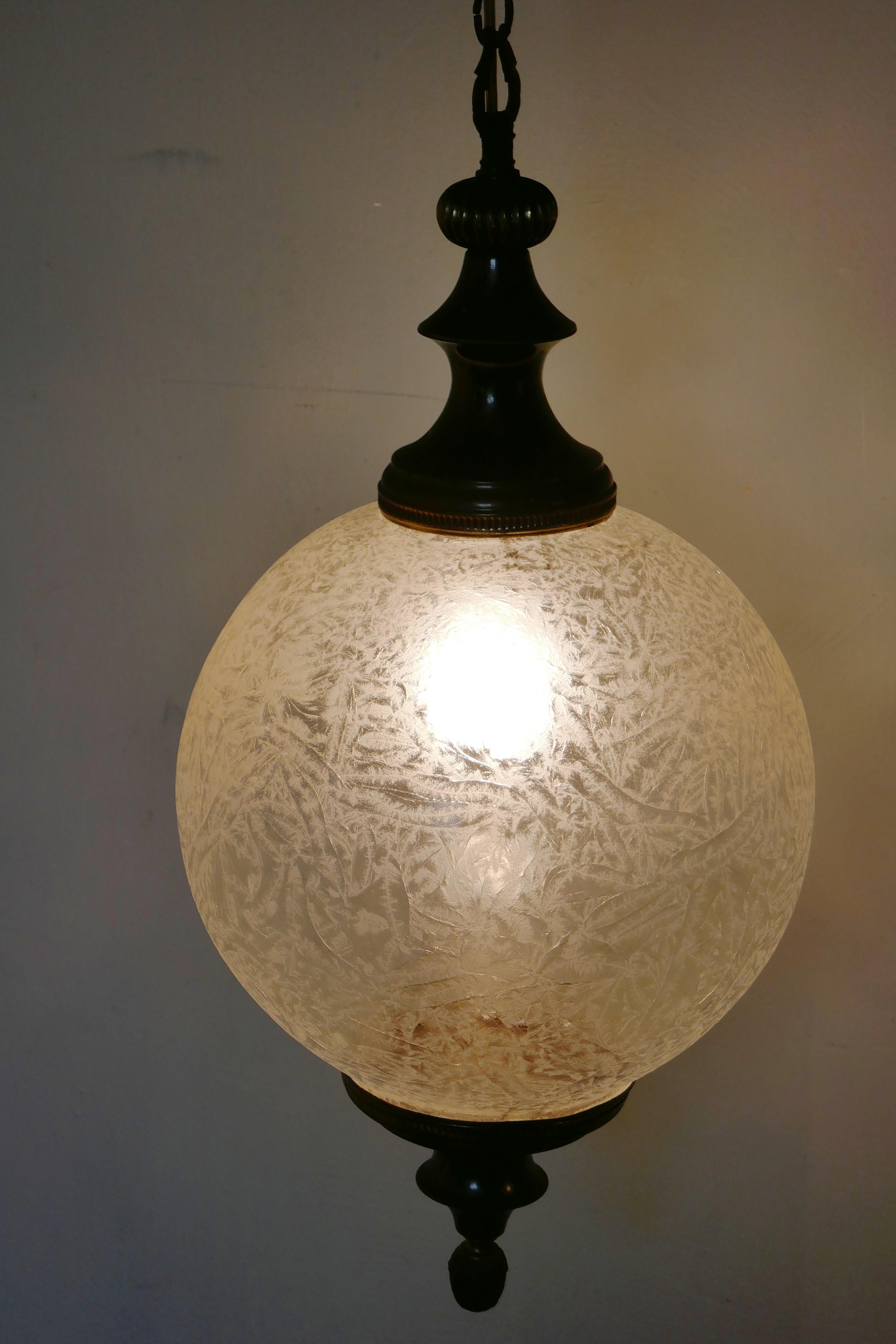 Arts and Crafts Large French Art Deco Globe Frosted Glass Hanging Pendant Light