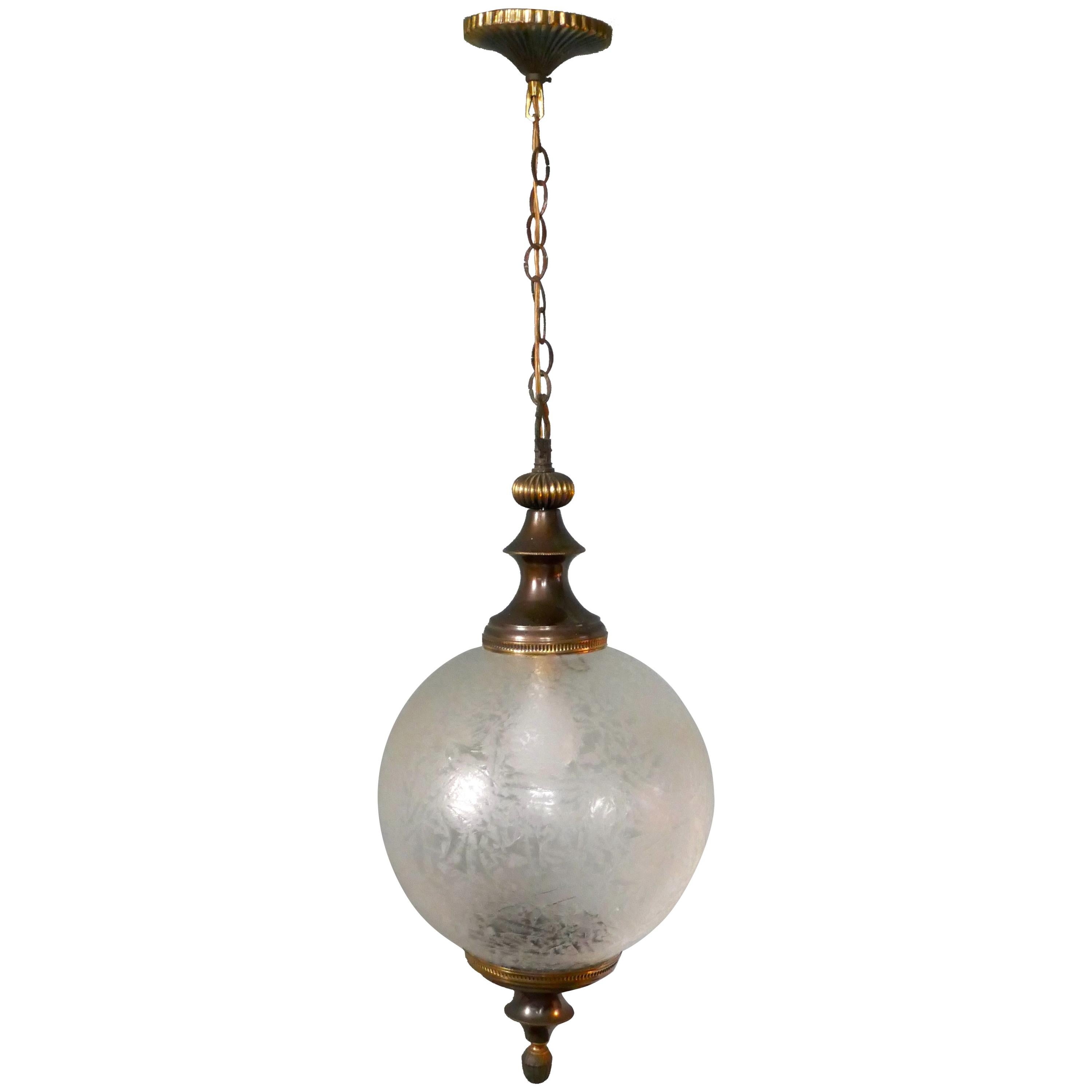 Large French Art Deco Globe Frosted Glass Hanging Pendant Light