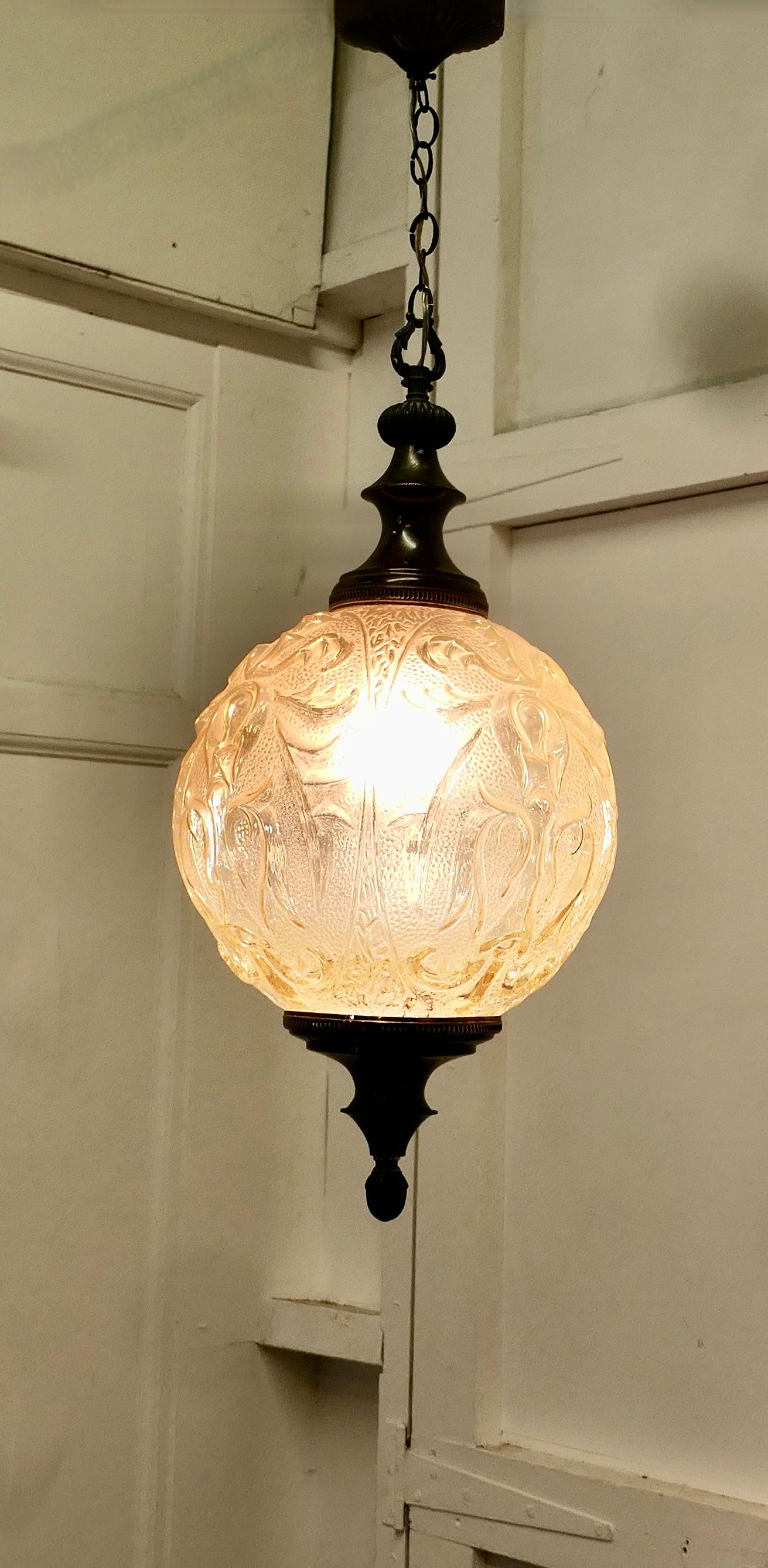 Large French Art Deco Globe Glass Hanging Pendant Light


A Large and beautiful piece, this large globe is made with thick pressed glass in a light amber colour, it has age darkened brass mounts, rose and chain
The light is in good condition, it