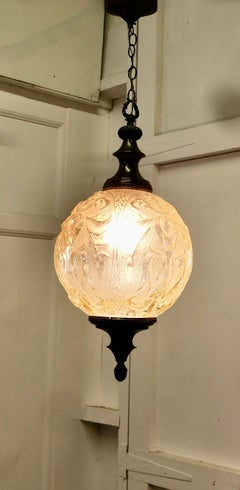 Large French Art Deco Globe Glass Hanging Pendant Light