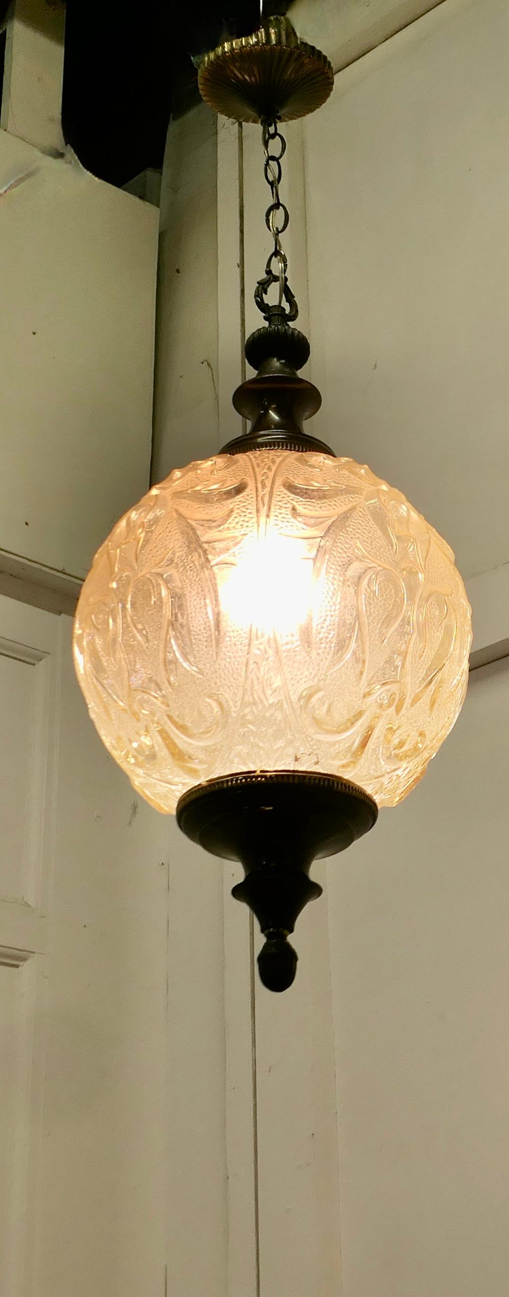 Large French Art Deco Globe Glass Hanging Pendant Light In Good Condition In Godshill, Isle of Wight