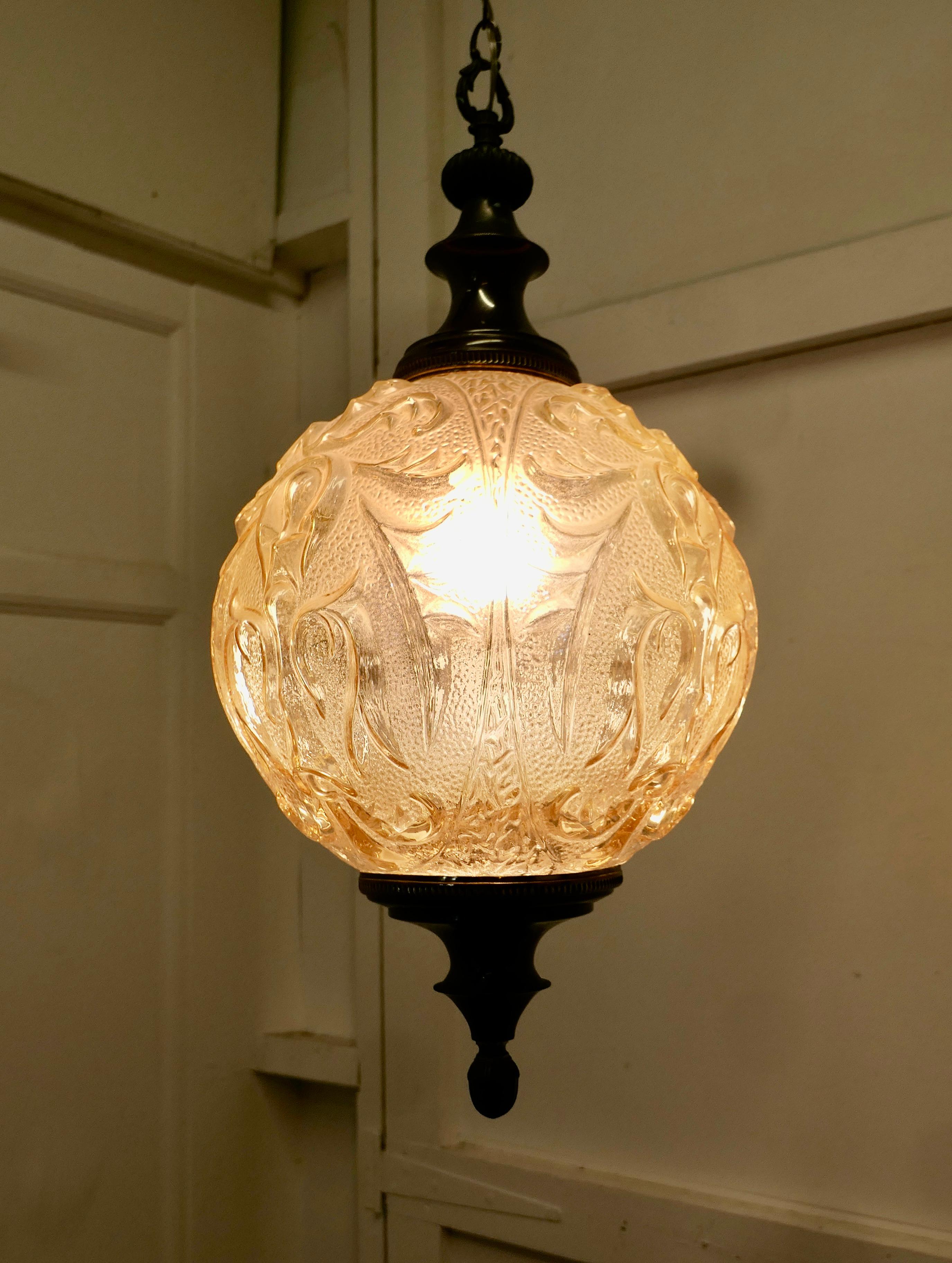Mid-20th Century Large French Art Deco Globe Glass Hanging Pendant Light
