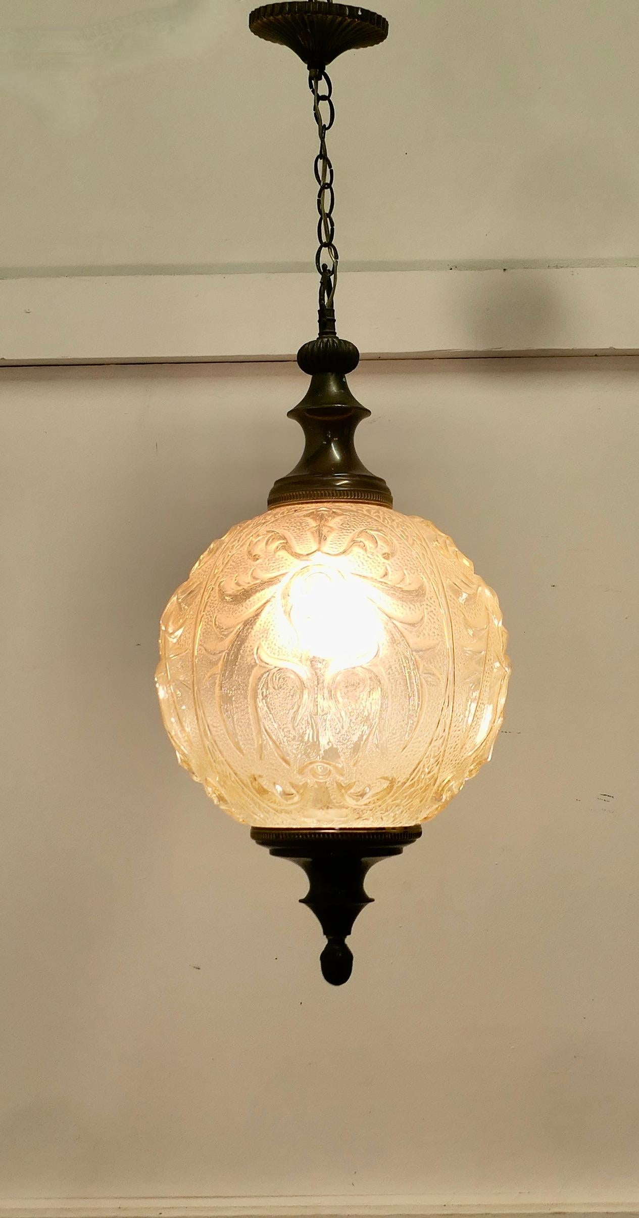 Large French Art Deco Globe Glass Hanging Pendant Light 1
