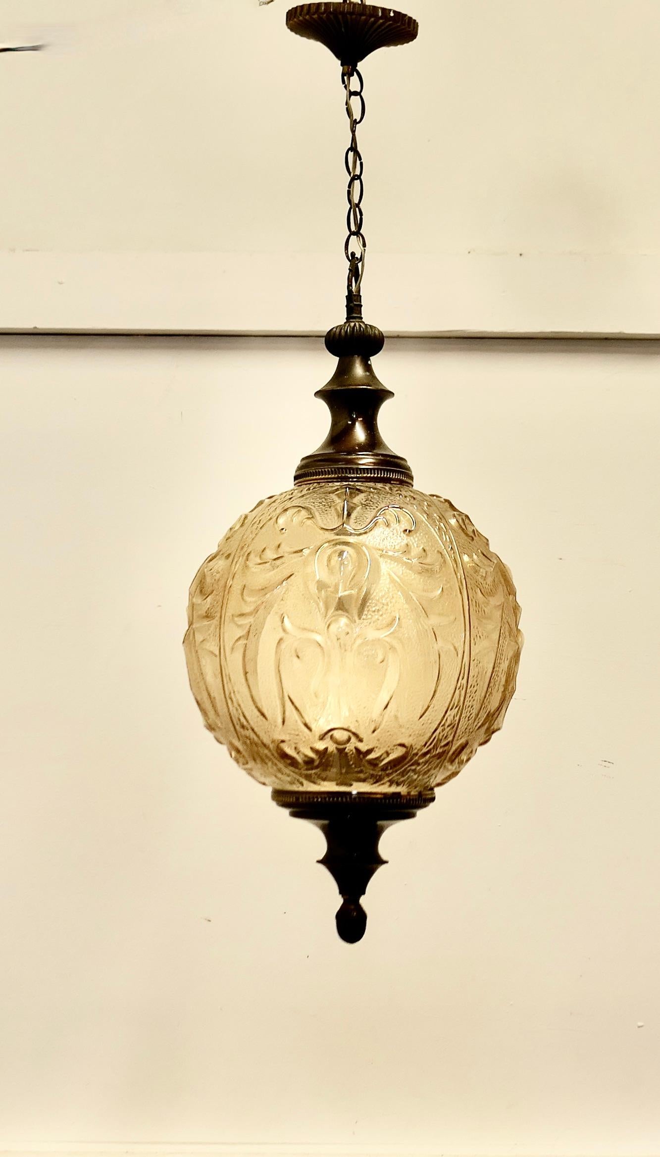 Large French Art Deco Globe Glass Hanging Pendant Light 2