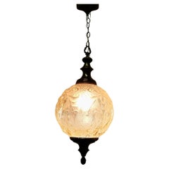 Large French Art Deco Globe Glass Hanging Pendant Light    