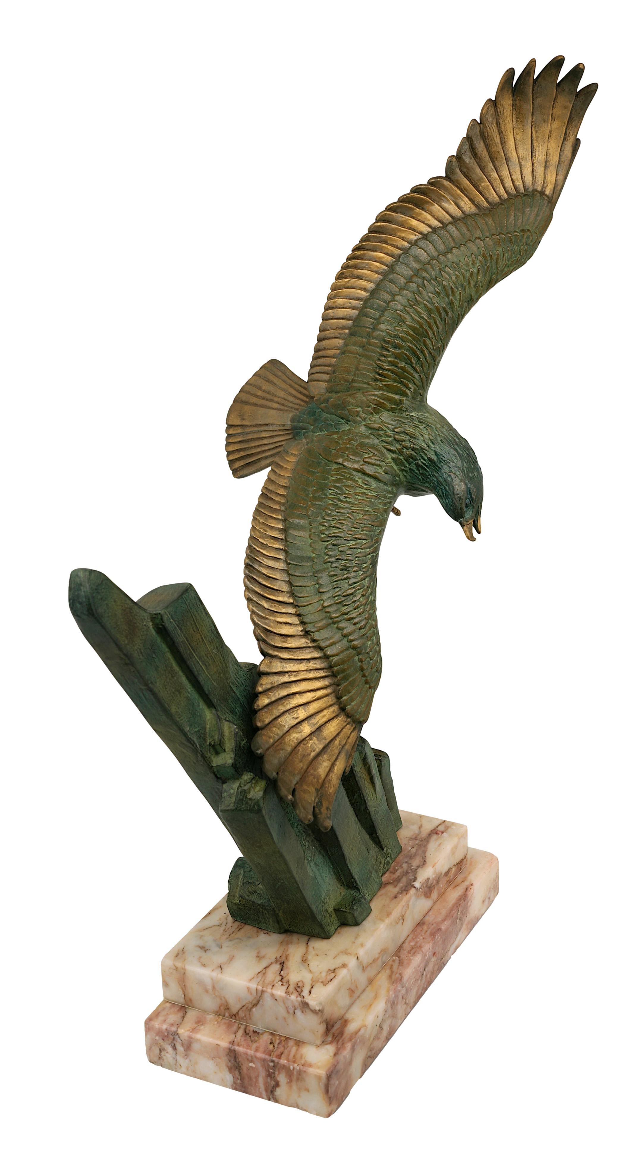 Mid-20th Century Large French Art Deco Golden Eagle Sculpture, 1930s For Sale