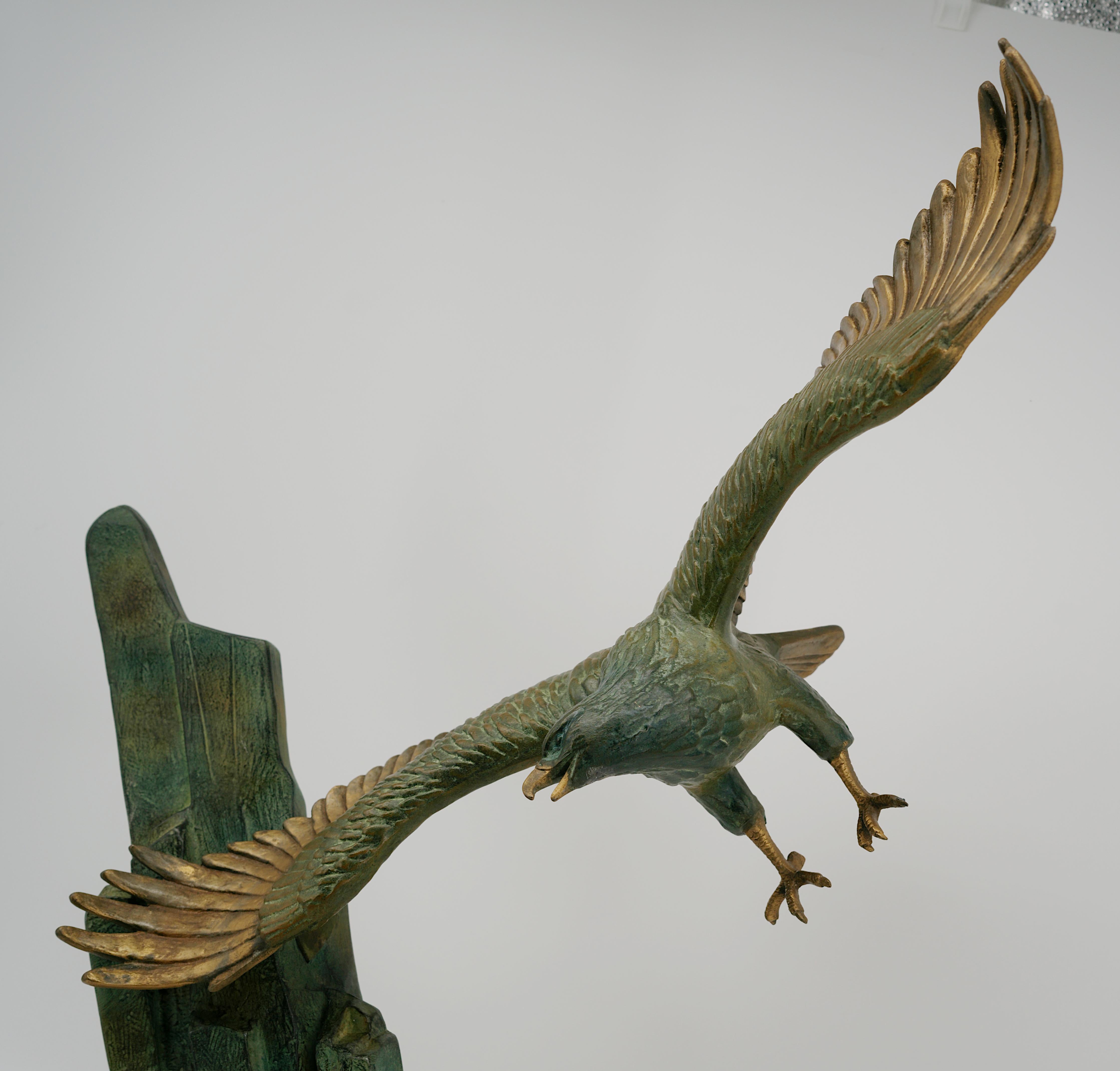 Spelter Large French Art Deco Golden Eagle Sculpture, 1920 For Sale