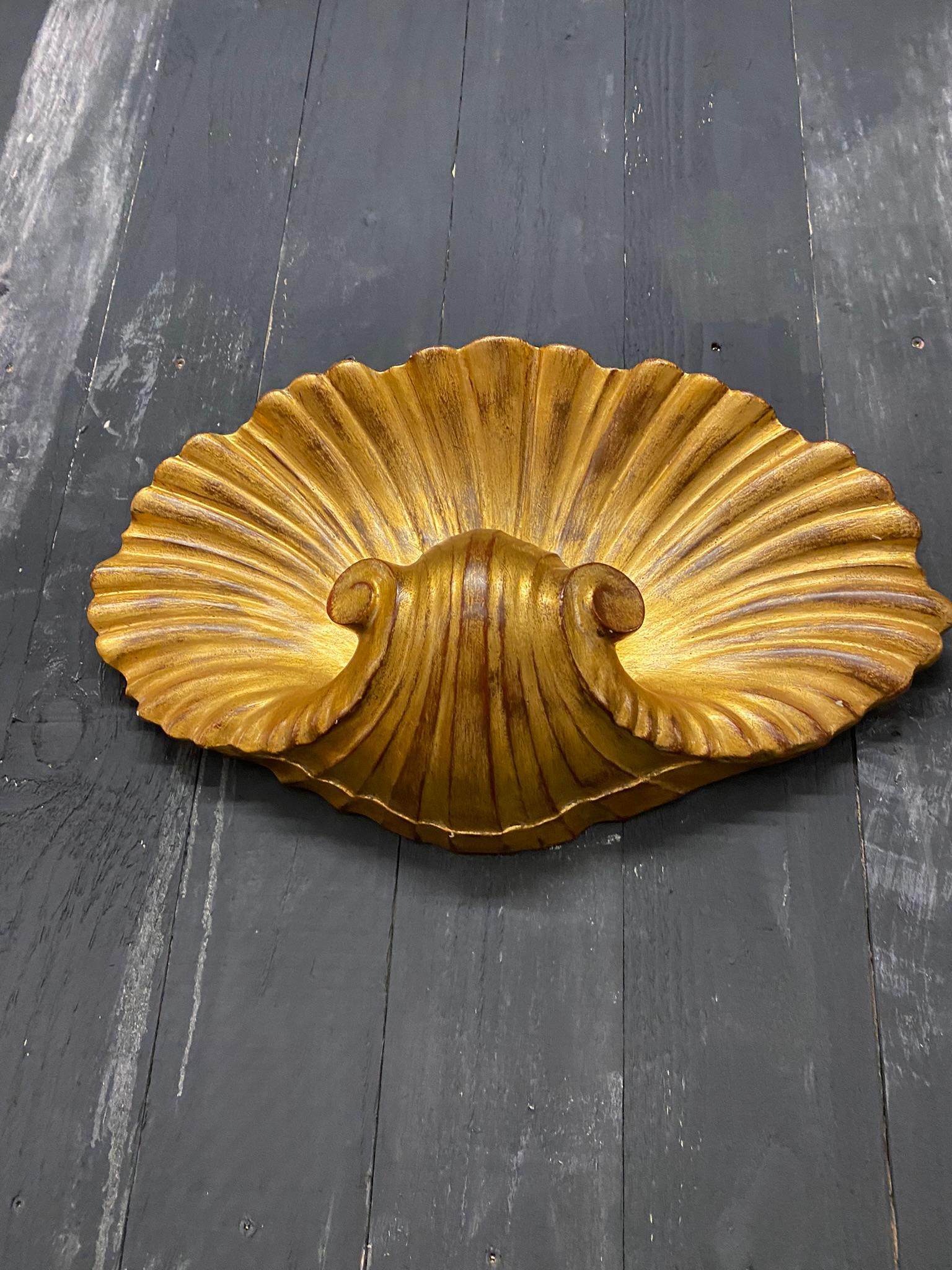 Large French Art Deco Golden Plaster Shell Sconce in the Style of Serge Roche 2