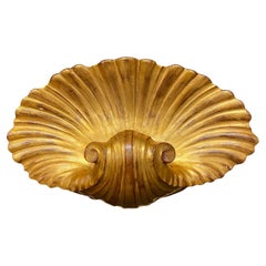 Large French Art Deco Golden Plaster Shell Sconce in the Style of Serge Roche
