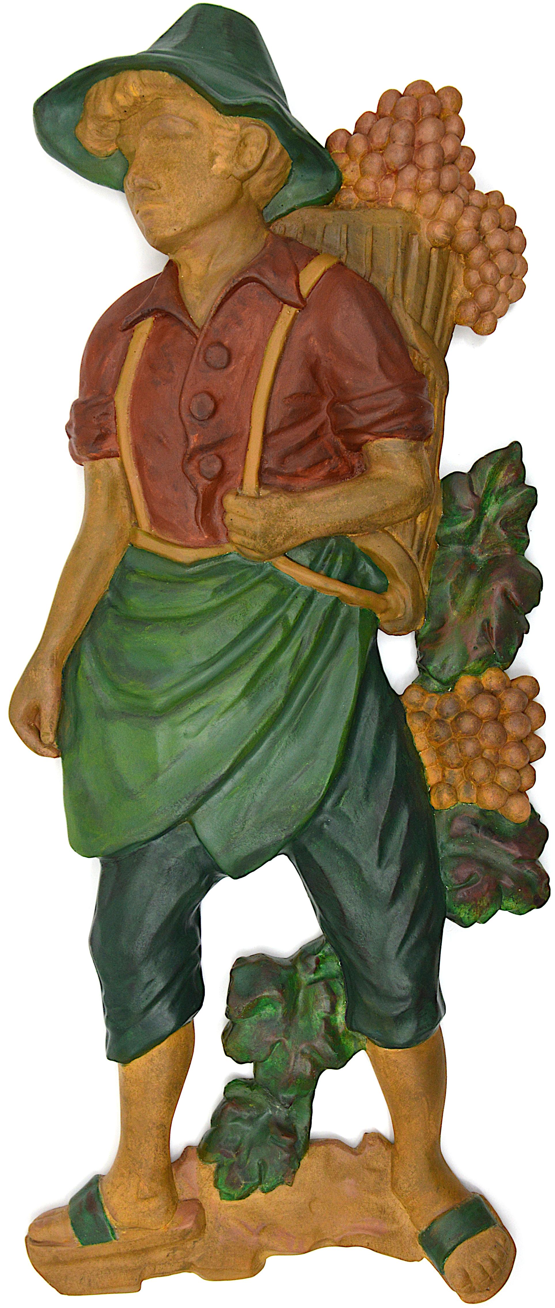 Polychromed Large French Art Deco Grape Picker Couple Sculpture, 1920s For Sale