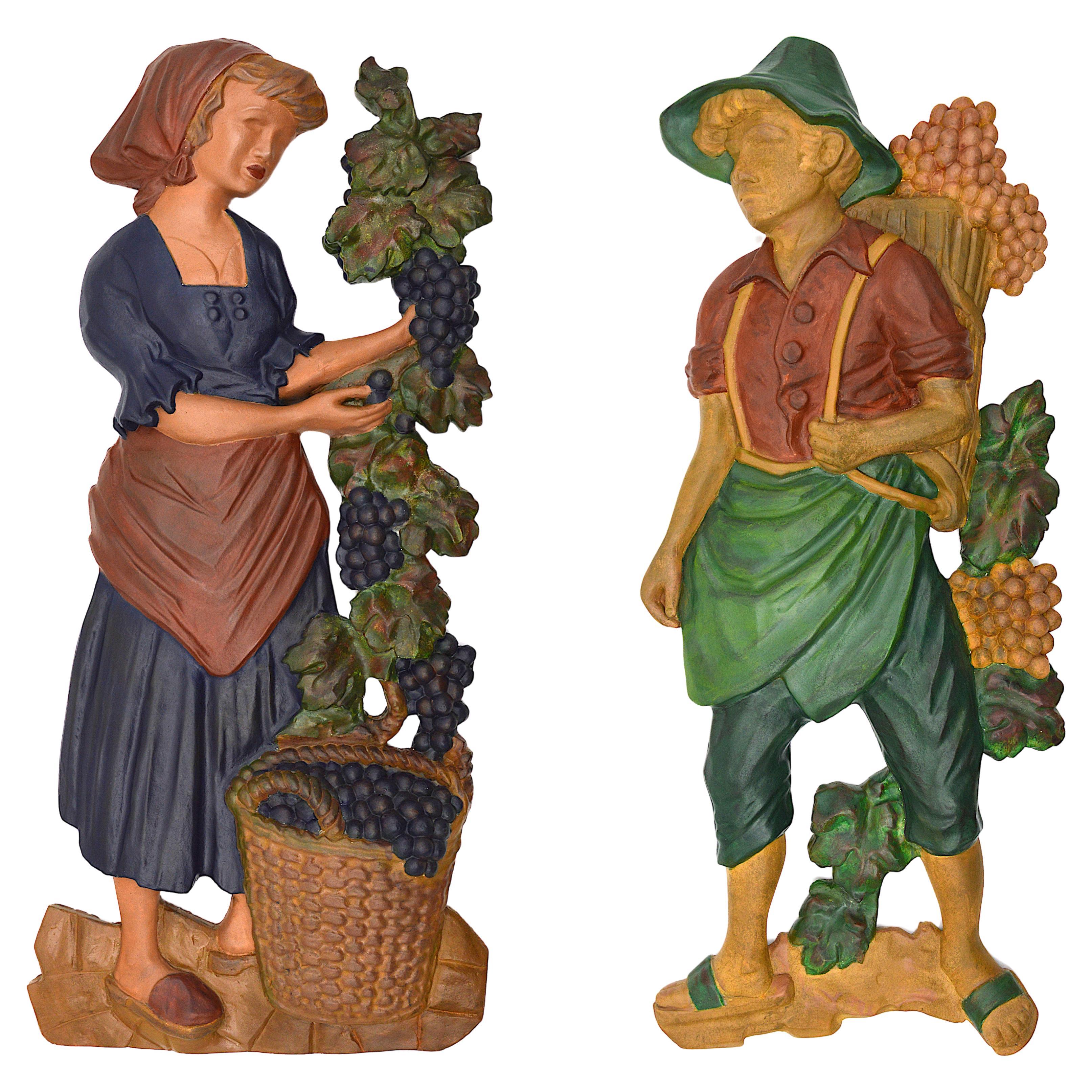 Large French Art Deco Grape Picker Couple Sculpture, 1920