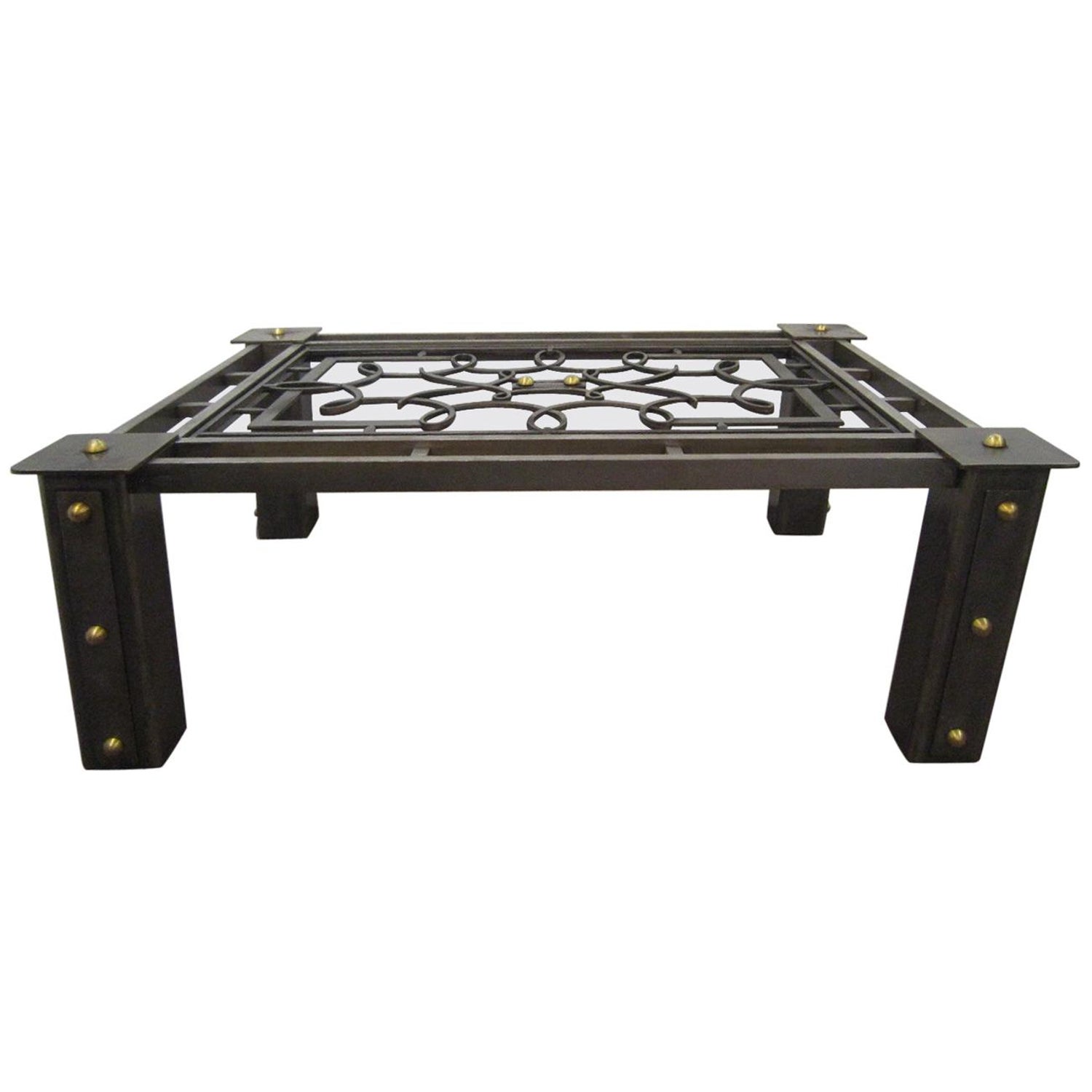 Large French Art Deco Hammered Iron Coffee Or Cocktail Table