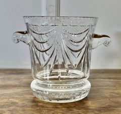Large French Art Deco Hand Blown Cut Crystal Champaign Ice Bucket, Wine Cooler
