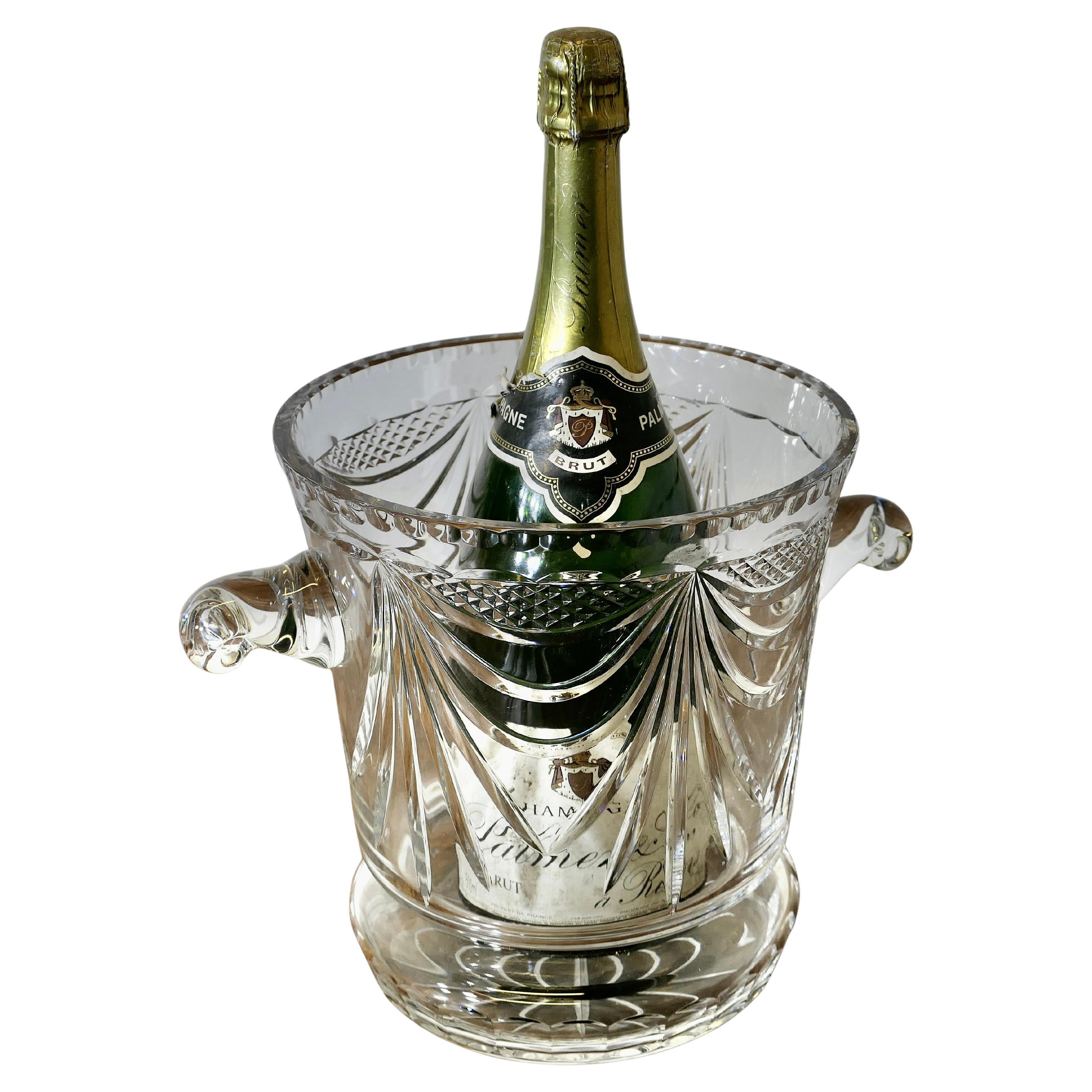 Gran Cubitera de Champaña de Cristal Soplado Art Decó Francés, Enfriador de Vino