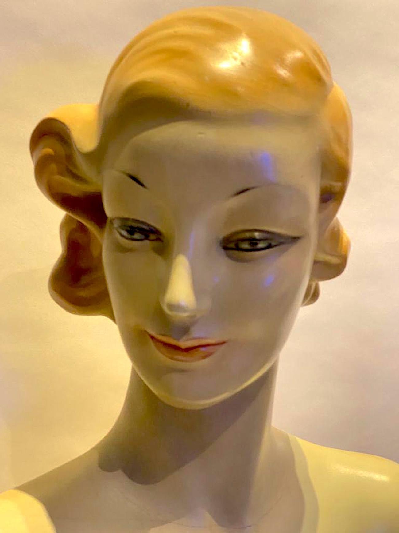 Hand-Painted Large French Art Deco Mannequin Display of 1930s Chic Woman For Sale