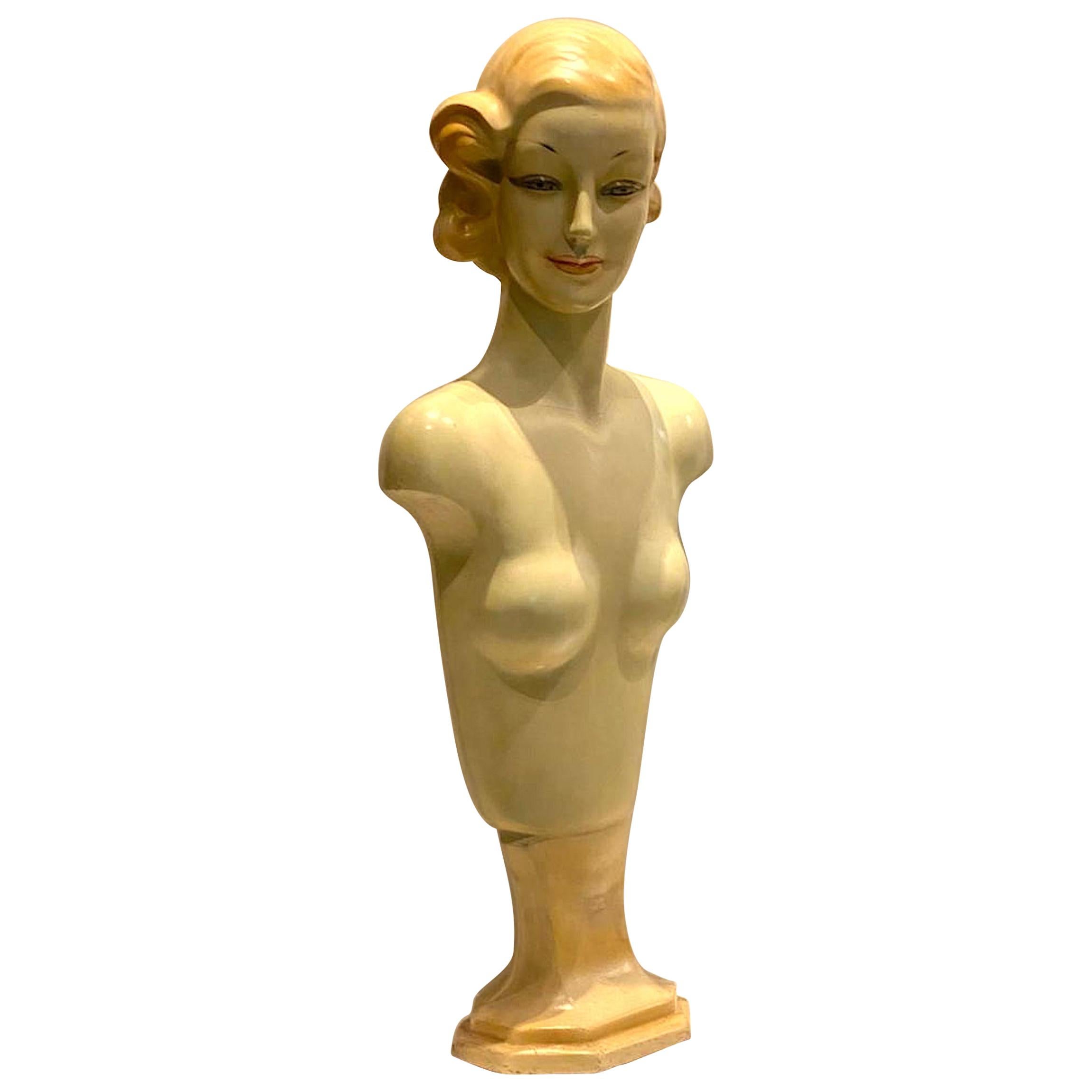 Large French Art Deco Mannequin Display of 1930s Chic Woman For Sale