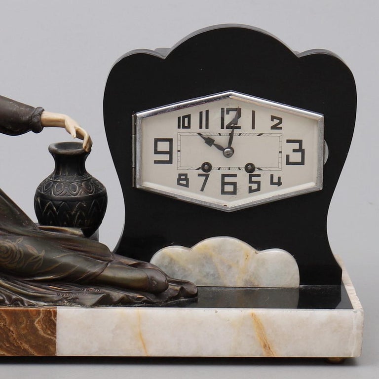 Large French Art Deco Marble Mantel Clock For Sale at 1stDibs