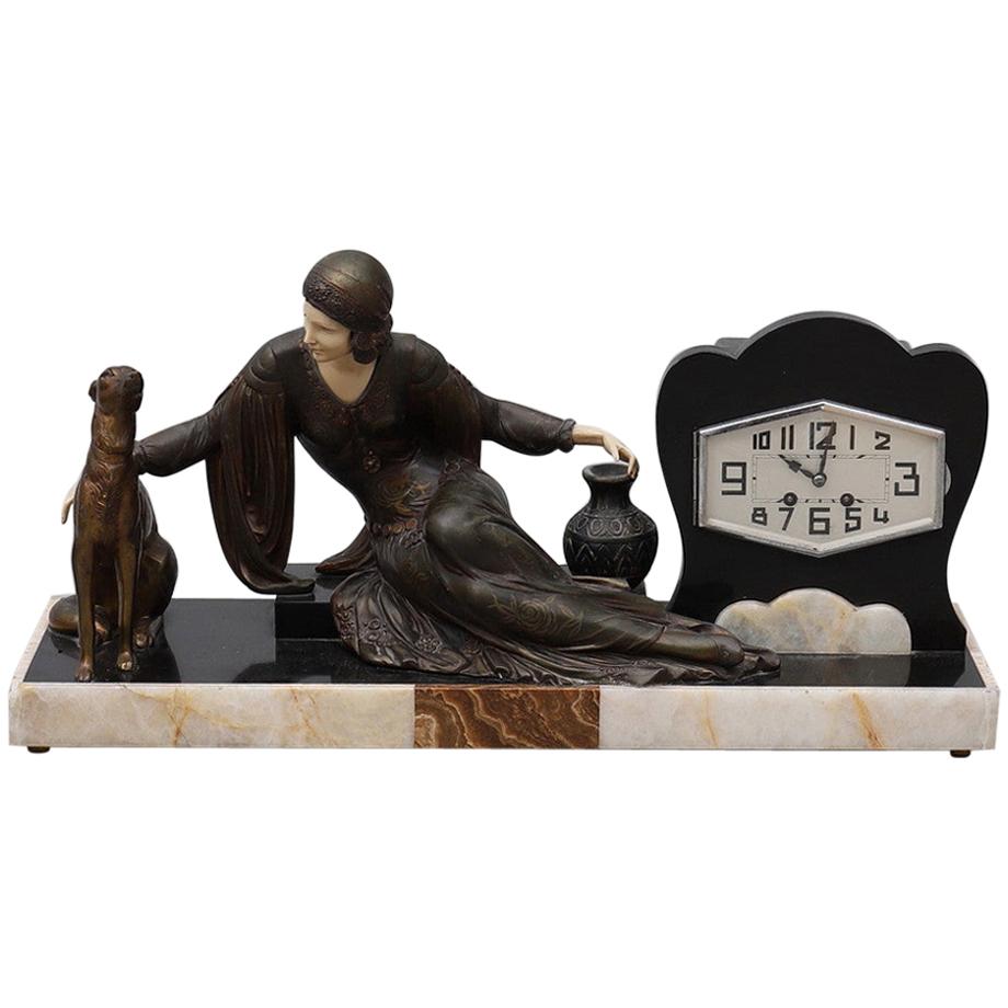 Large French Art Deco Marble Mantel Clock