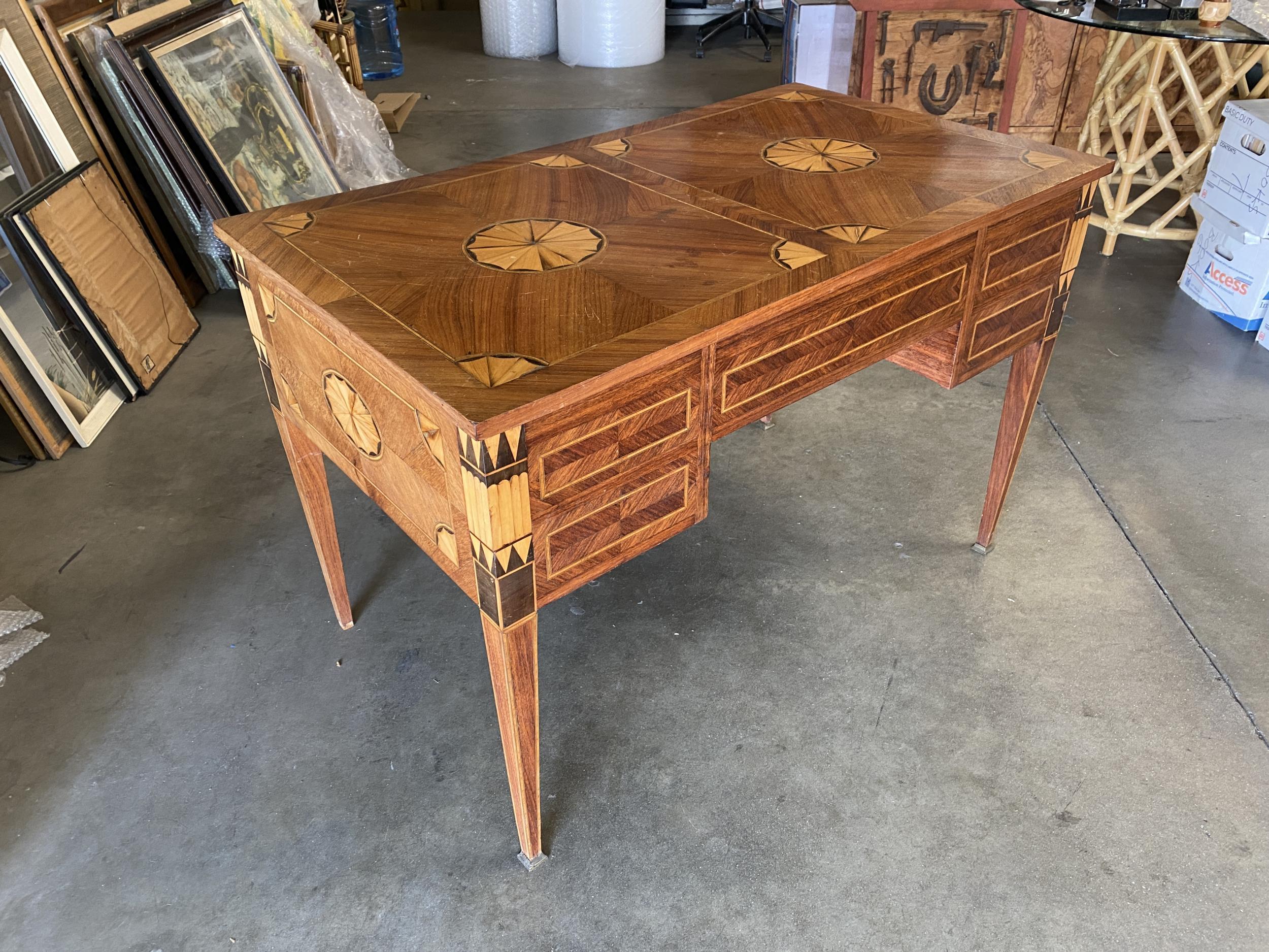 Large French Art Deco Marquetry Inlaid Writing Desk, Circa 1900 4