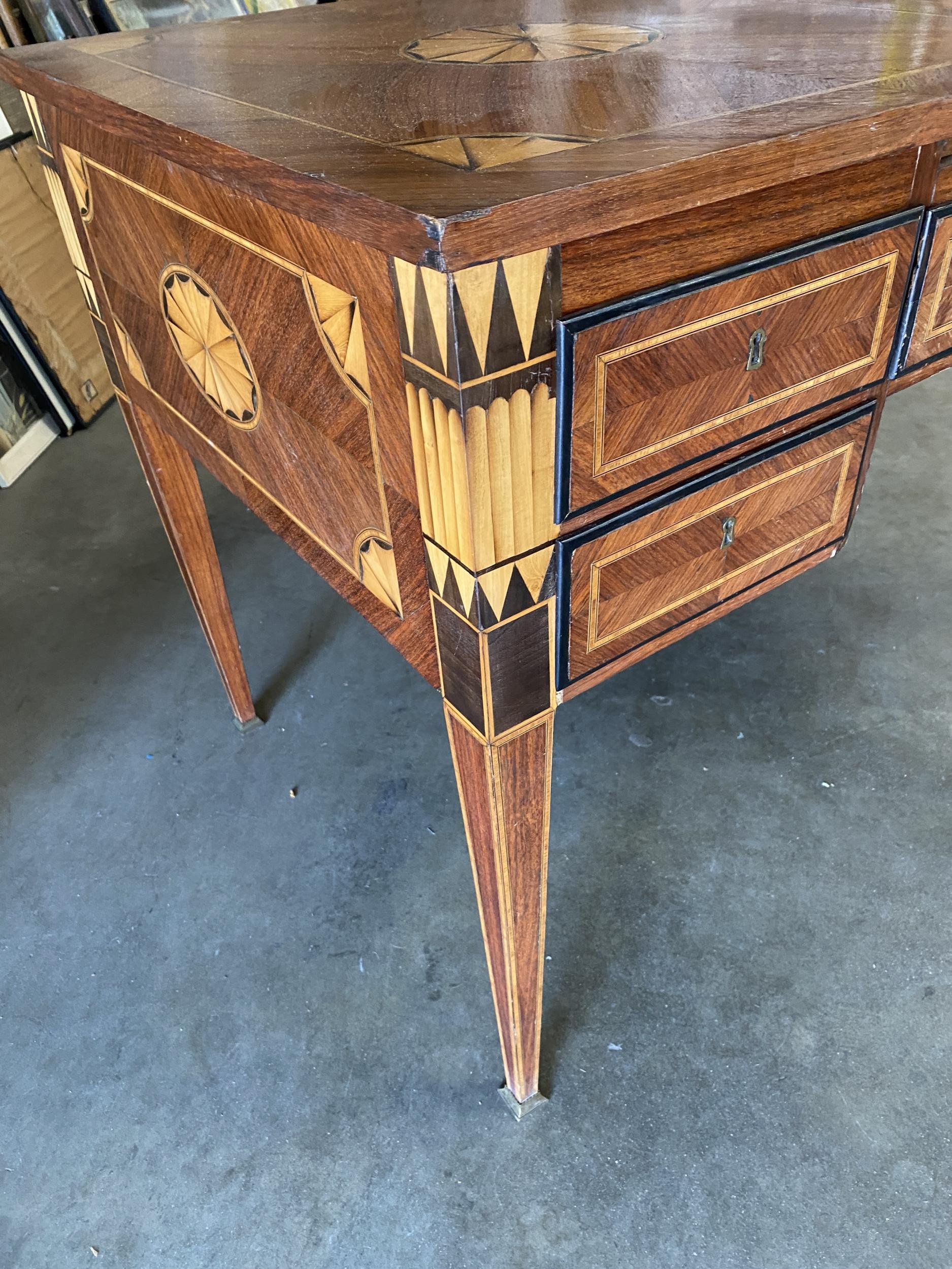 Large French Art Deco Marquetry Inlaid Writing Desk, Circa 1900 In Excellent Condition In Van Nuys, CA