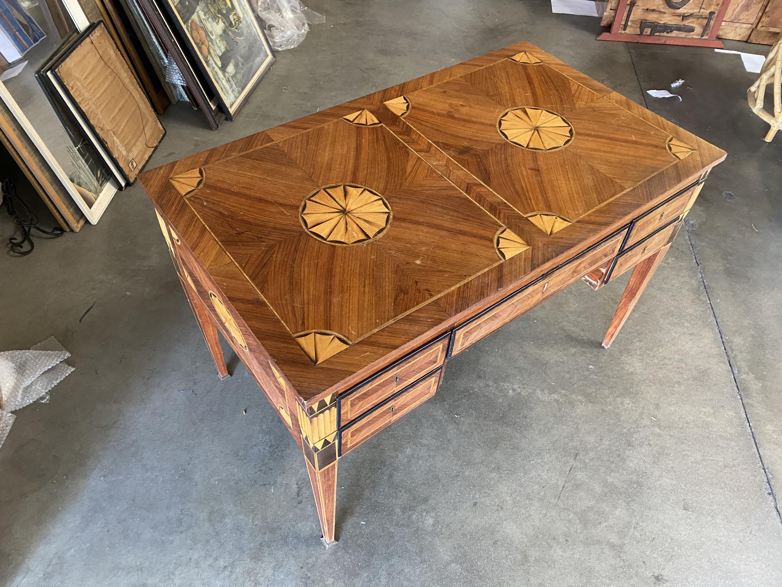Mid-20th Century Large French Art Deco Marquetry Inlaid Writing Desk, Circa 1900