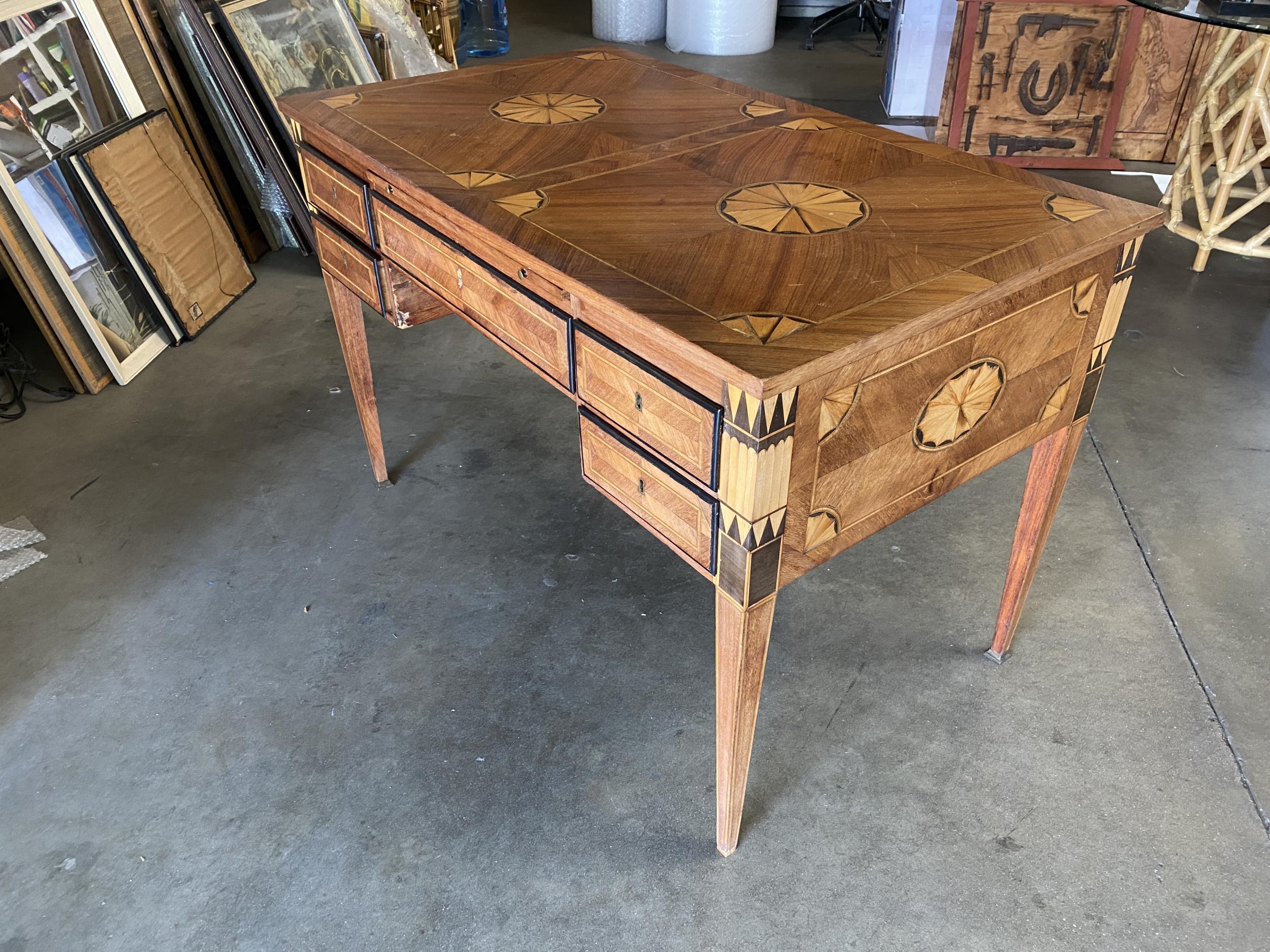 Large French Art Deco Marquetry Inlaid Writing Desk, Circa 1900 1