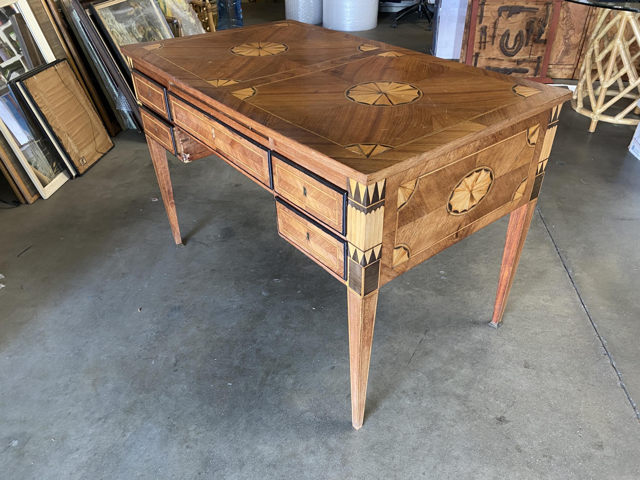 Large French Art Deco Marquetry Inlaid Writing Desk, Circa 1900 3