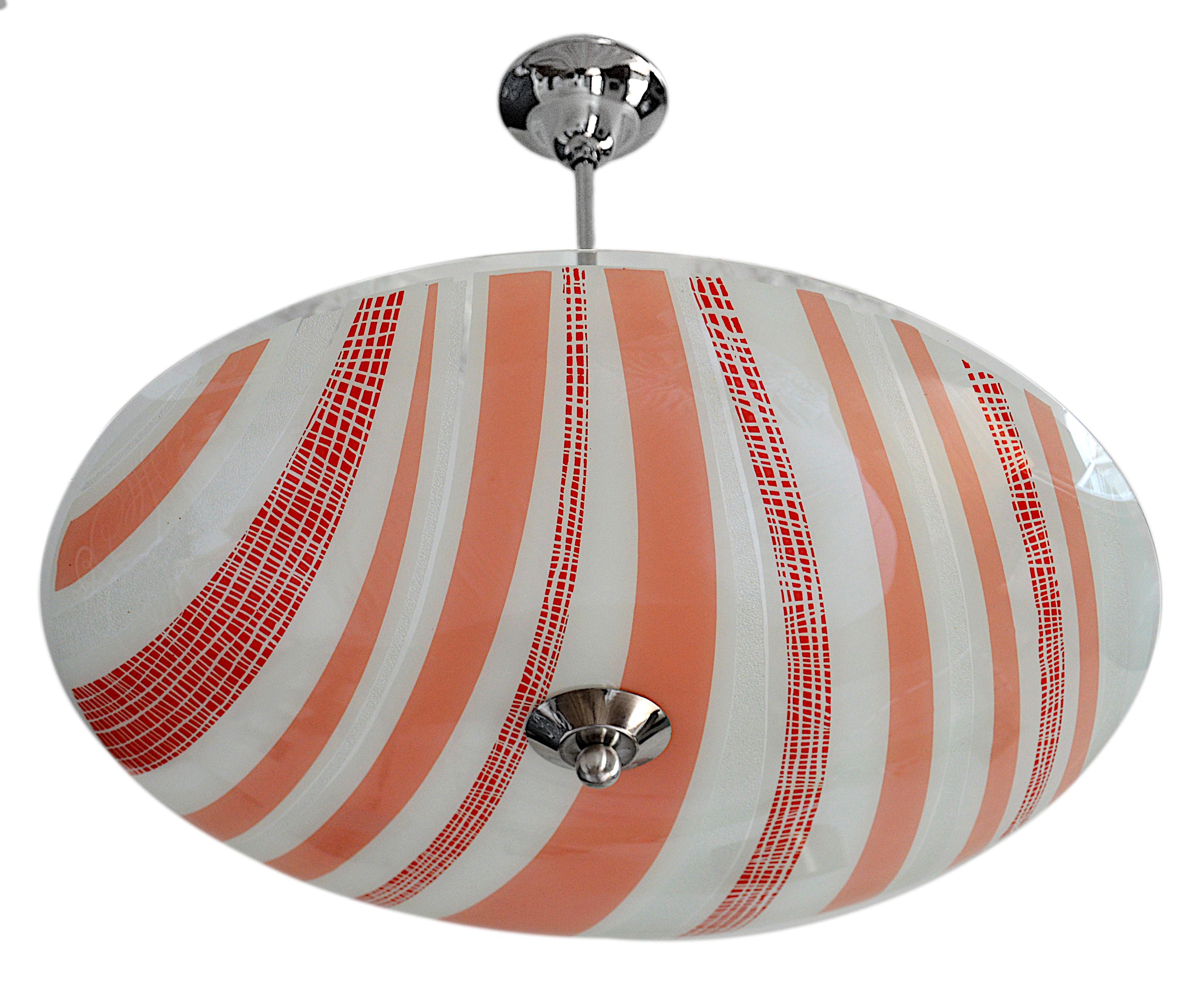 Glass Large French Art Deco Modernist Pendant Chandelier, 1920 For Sale