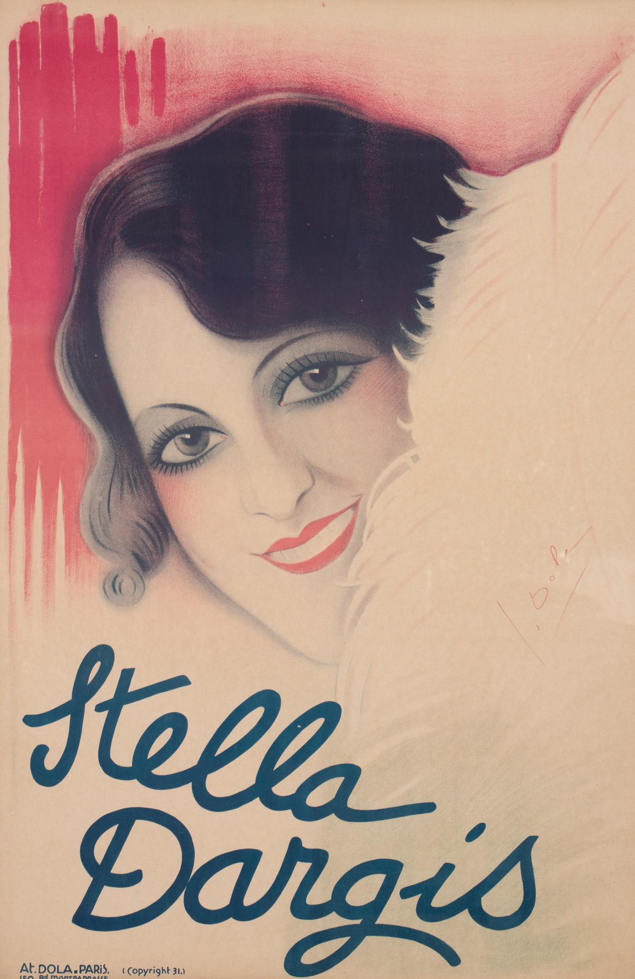 Peint à la main Grande affiche de film Art déco de Stella Dargis par Dola en vente