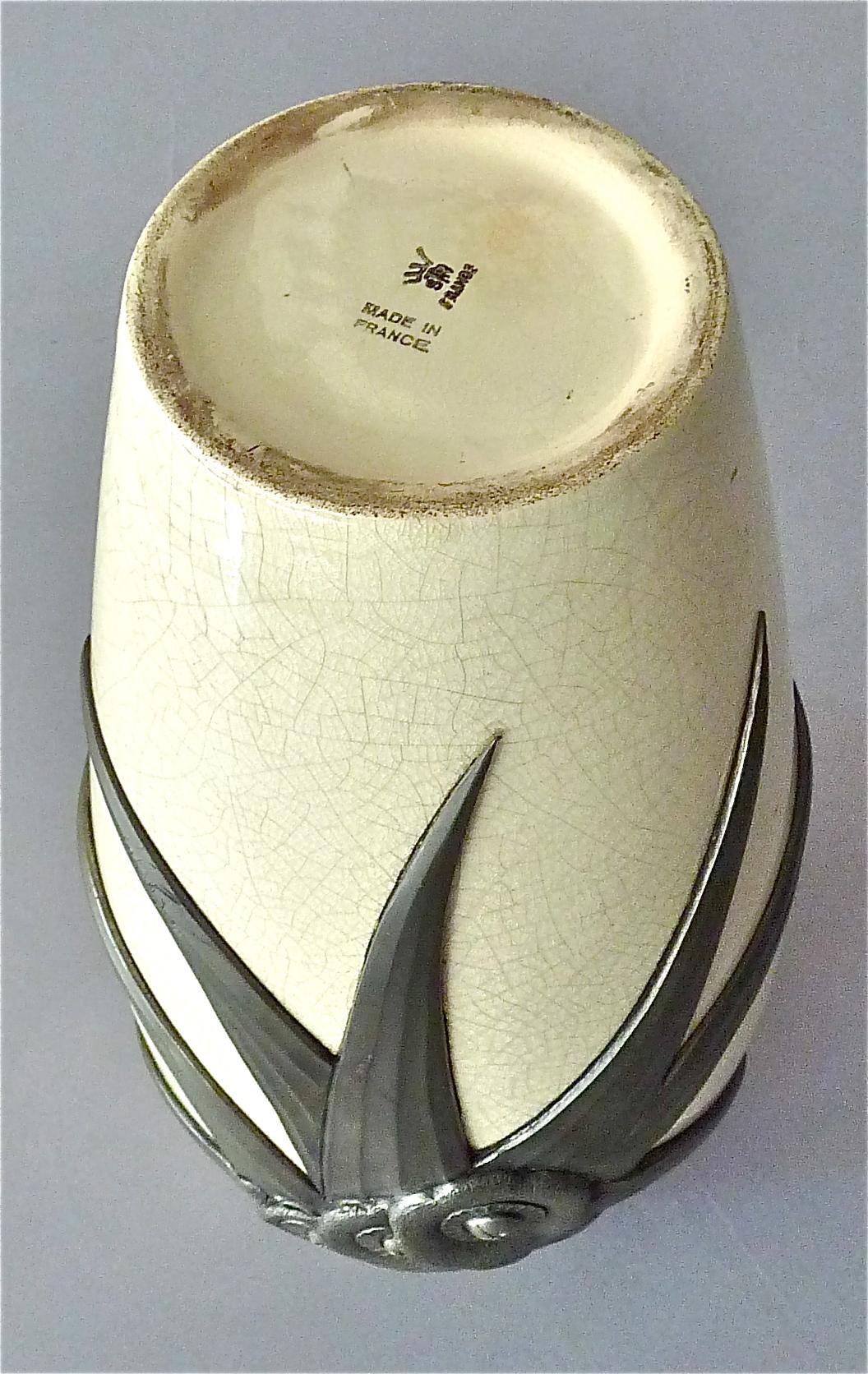 Large French Art Deco Nouveau Vase Ivory Color Crackle Ceramic Guerin, 1920s For Sale 6